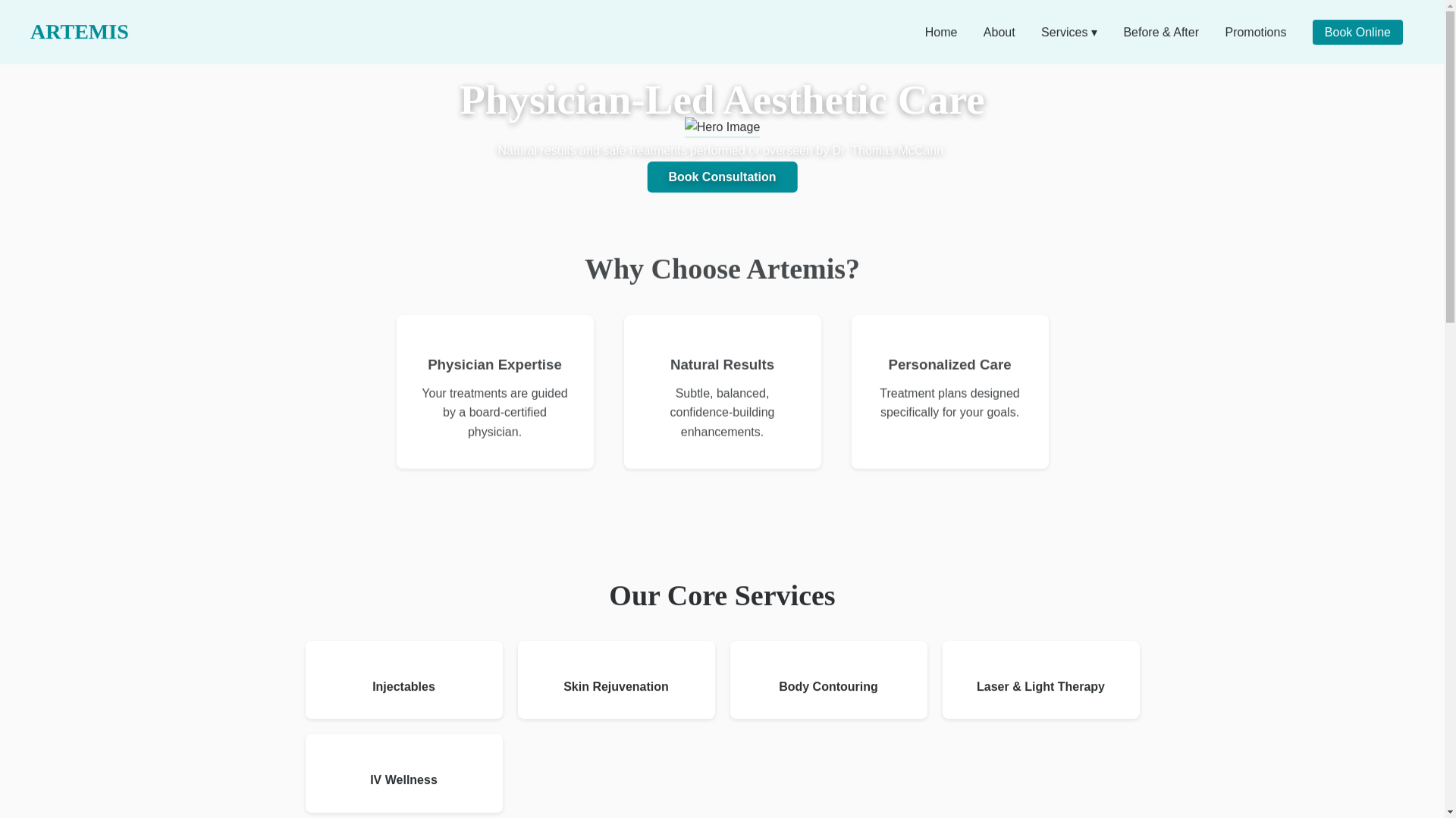 website screenshot of https://artemismedford.com/