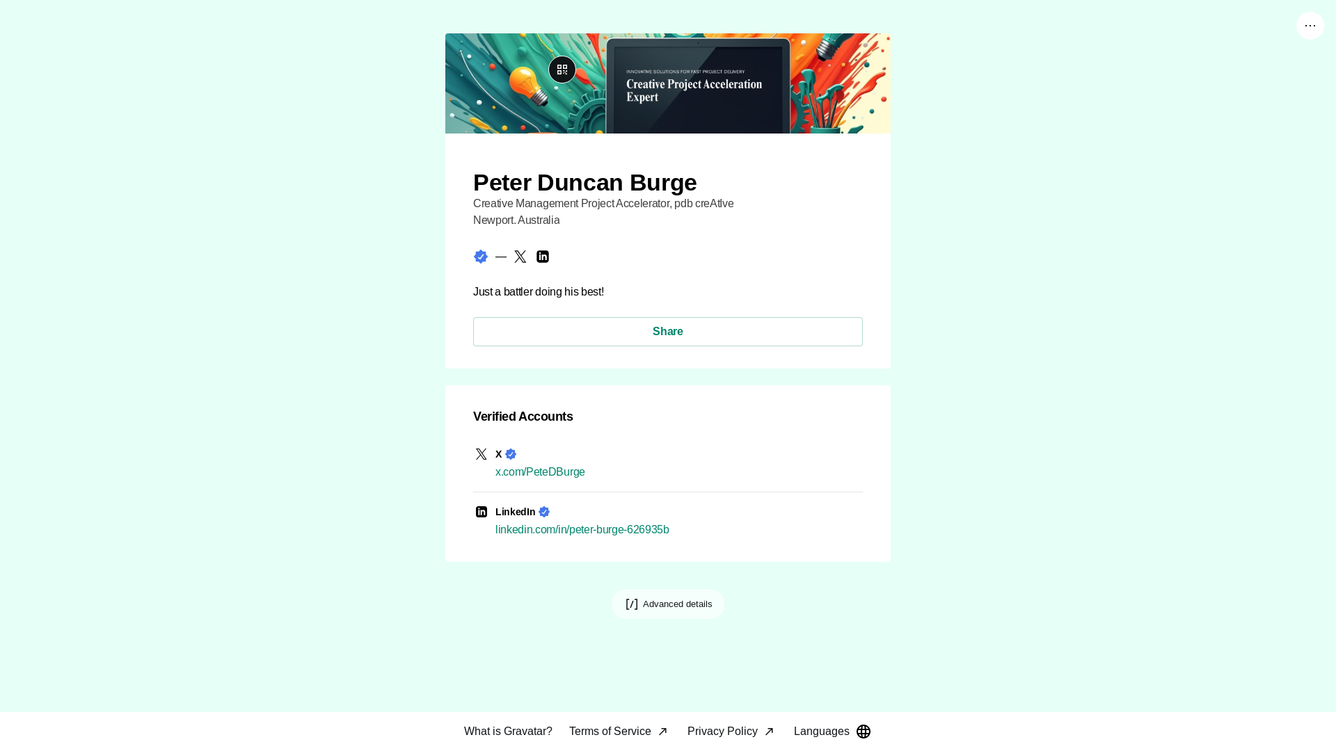 website screenshot of https://peterdburge.link/