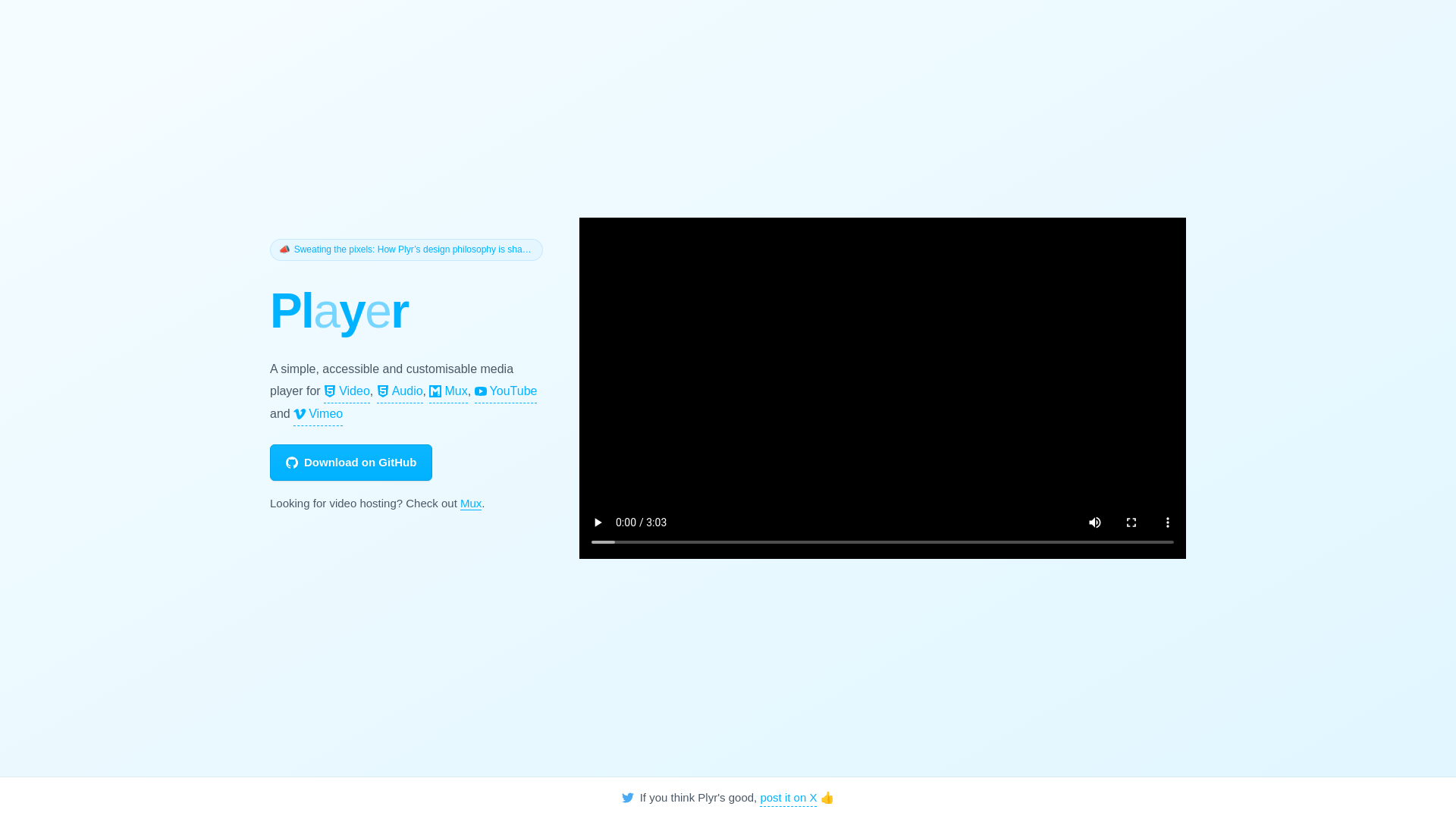 website screenshot of https://plyr.io