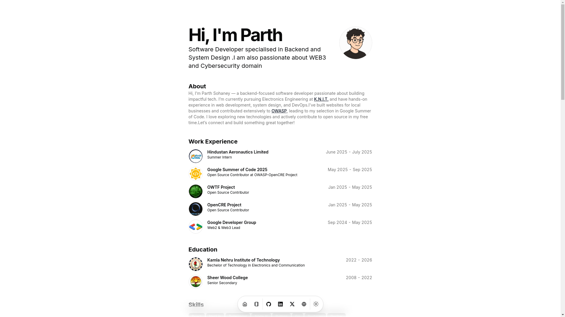 website screenshot of https://parthsohaney.online/