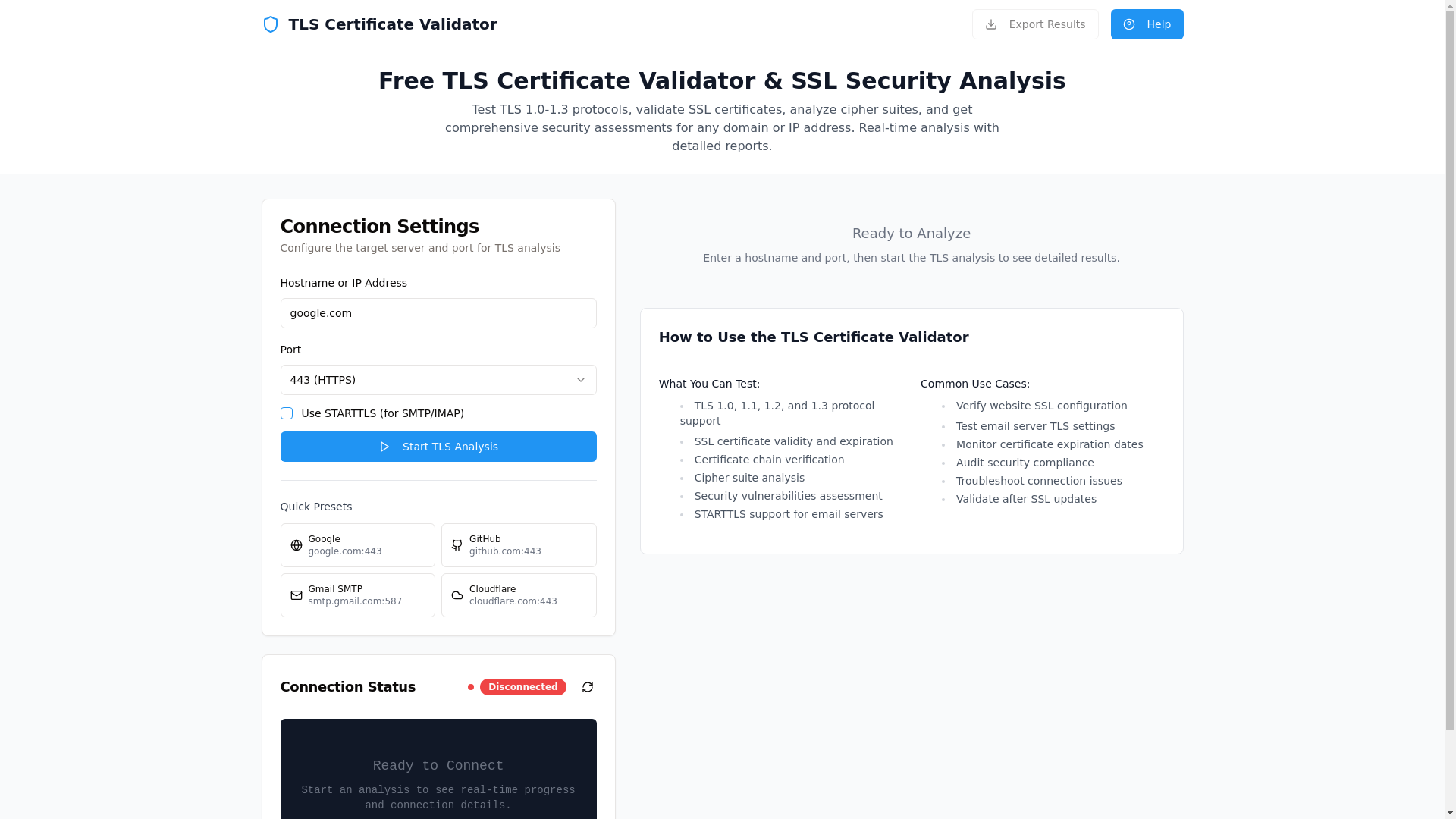 website screenshot of https://tls-check.net/