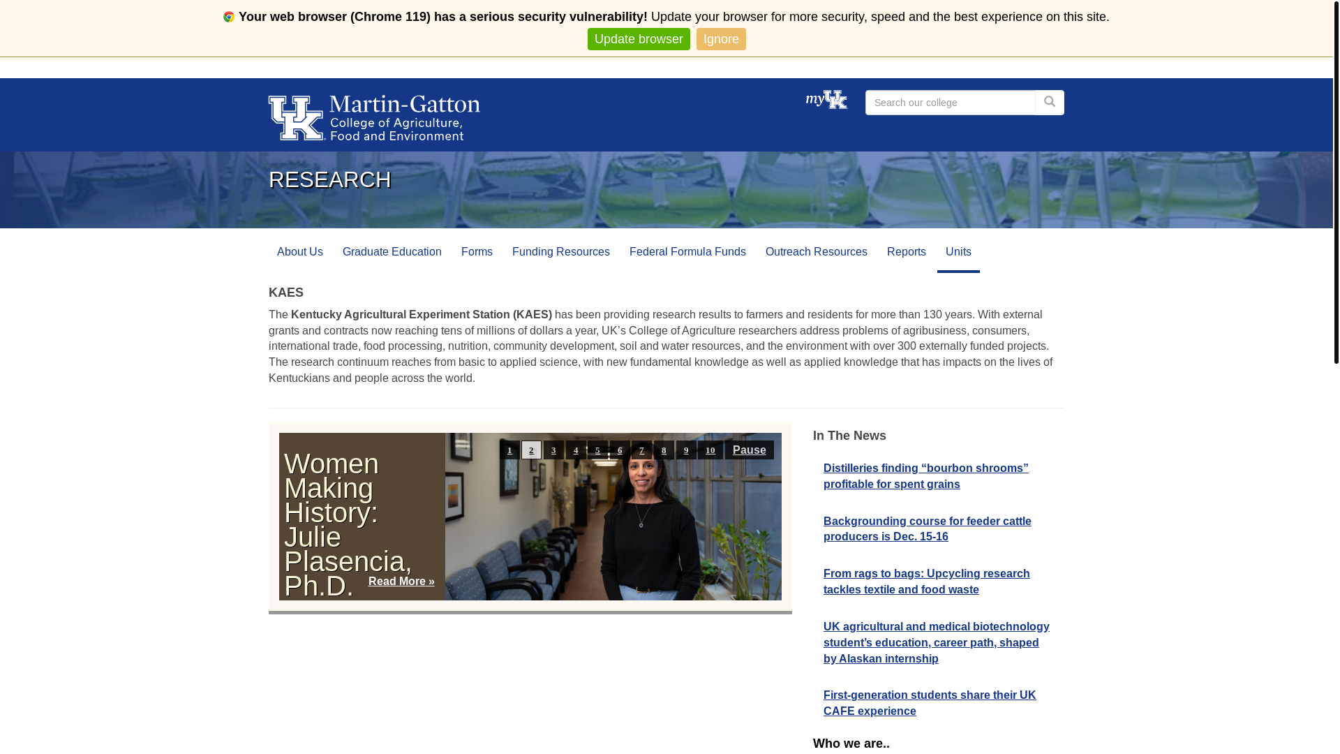 website screenshot of https://research.ca.uky.edu/