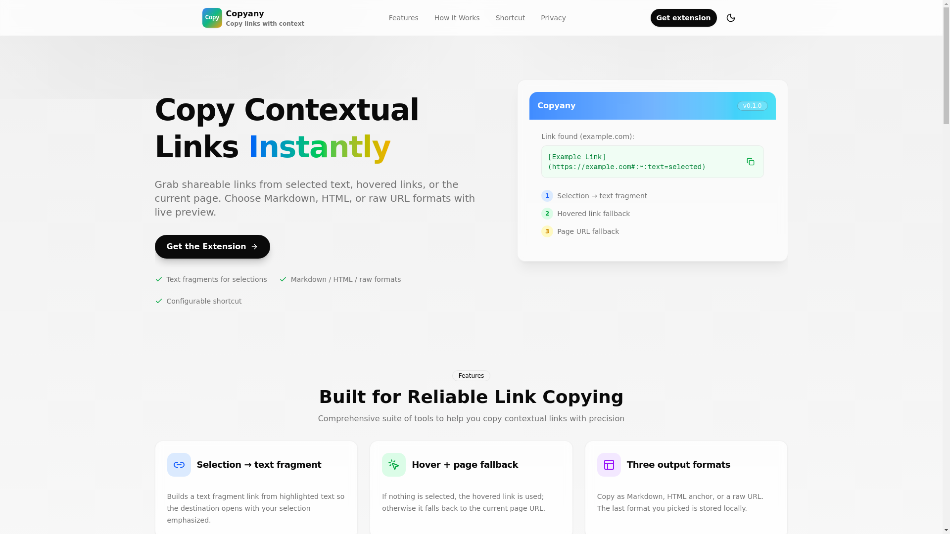 website screenshot of https://copyany.app/