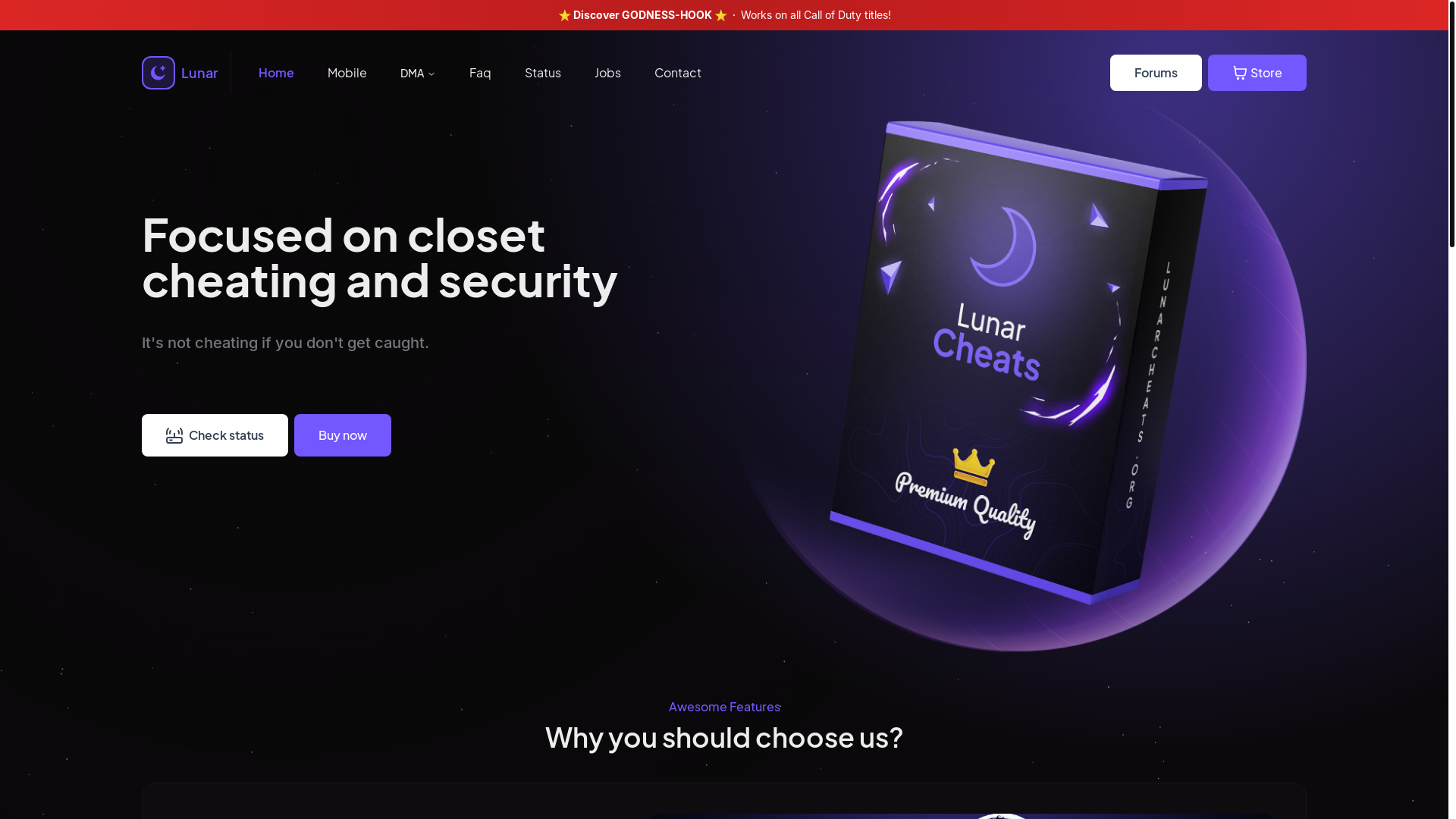 website screenshot of https://lunarcheats.gg/
