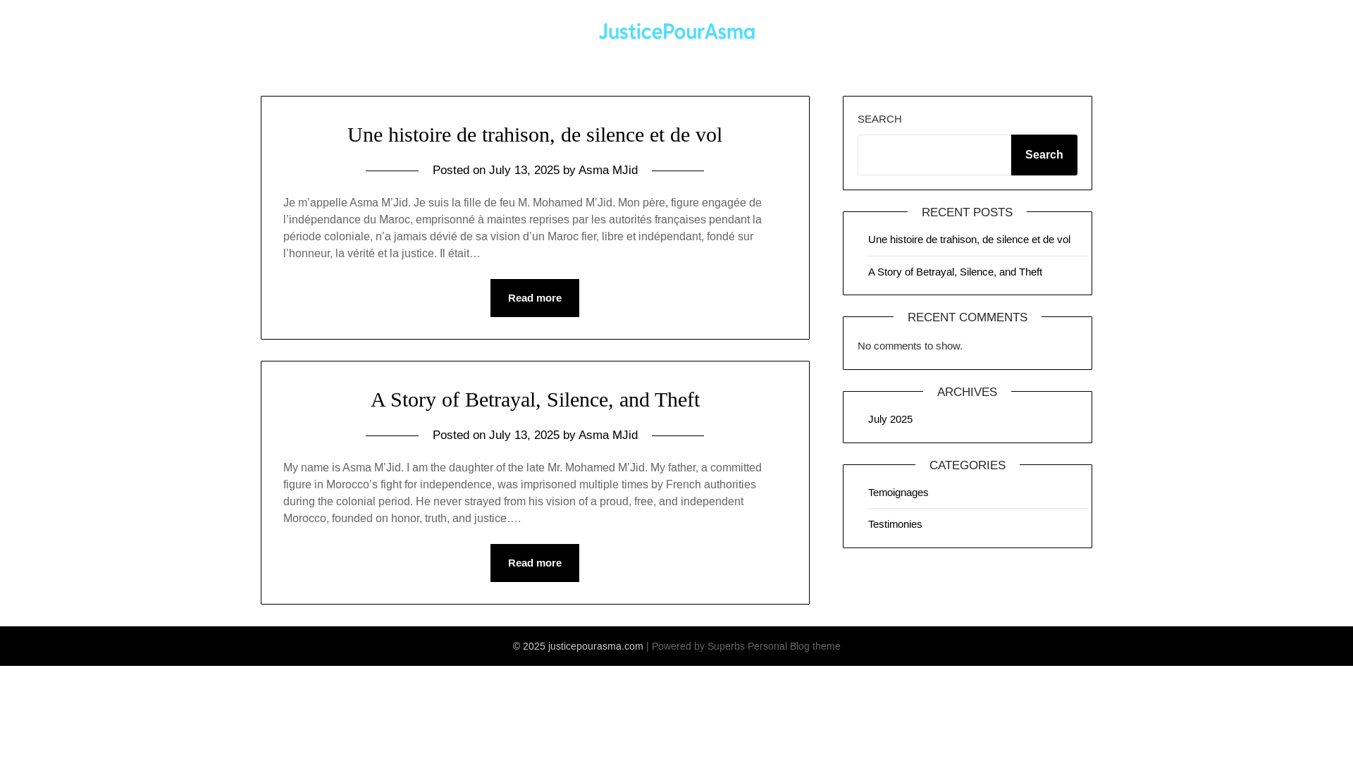 website screenshot of https://justicepourasma.com/