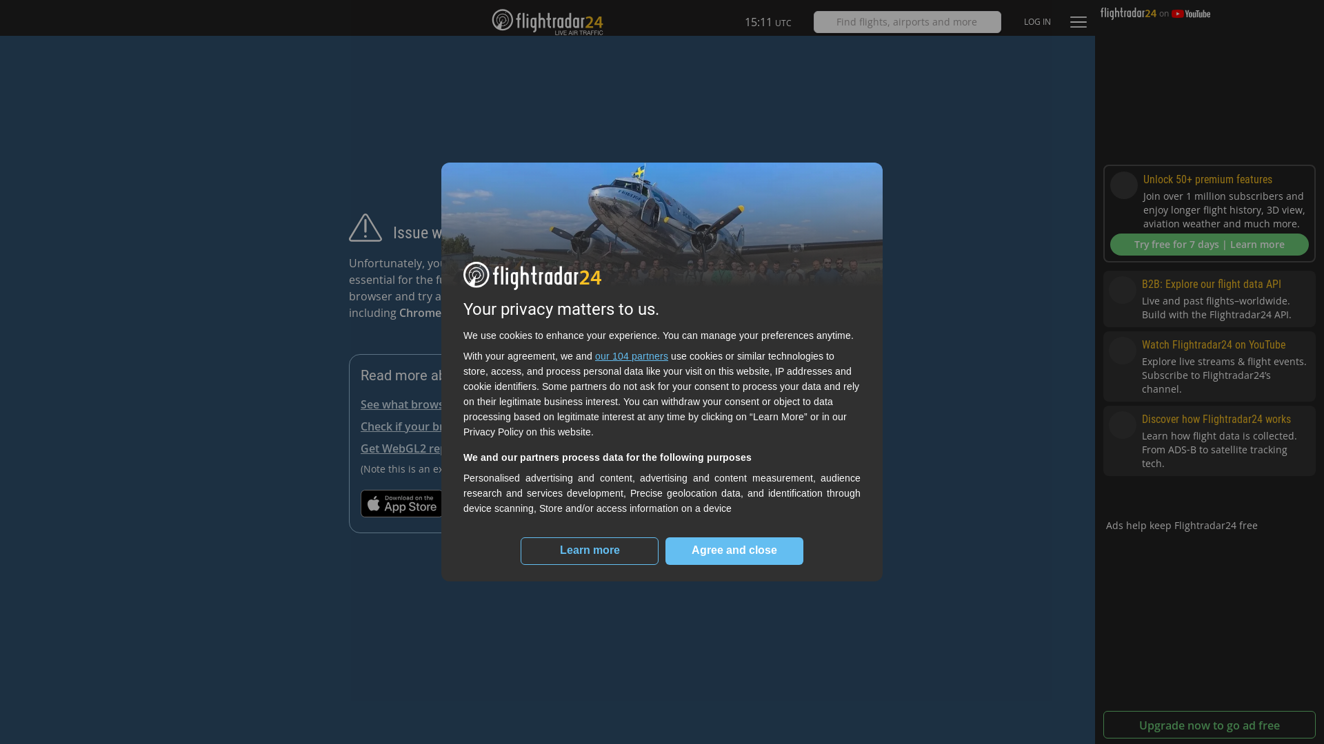 website screenshot of https://www.flightradar24.com/