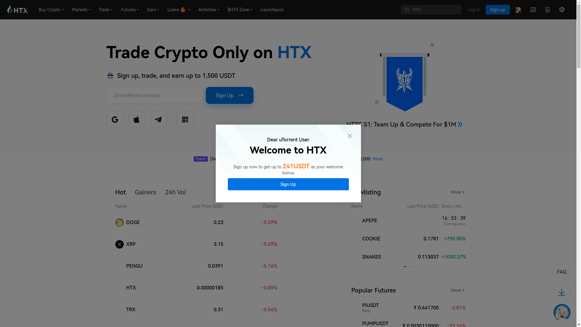 website screenshot of https://www.htx.com/?utm_source=UT&utm_medium=prodnews&inviter_id=11350560&lang=en&geo=in