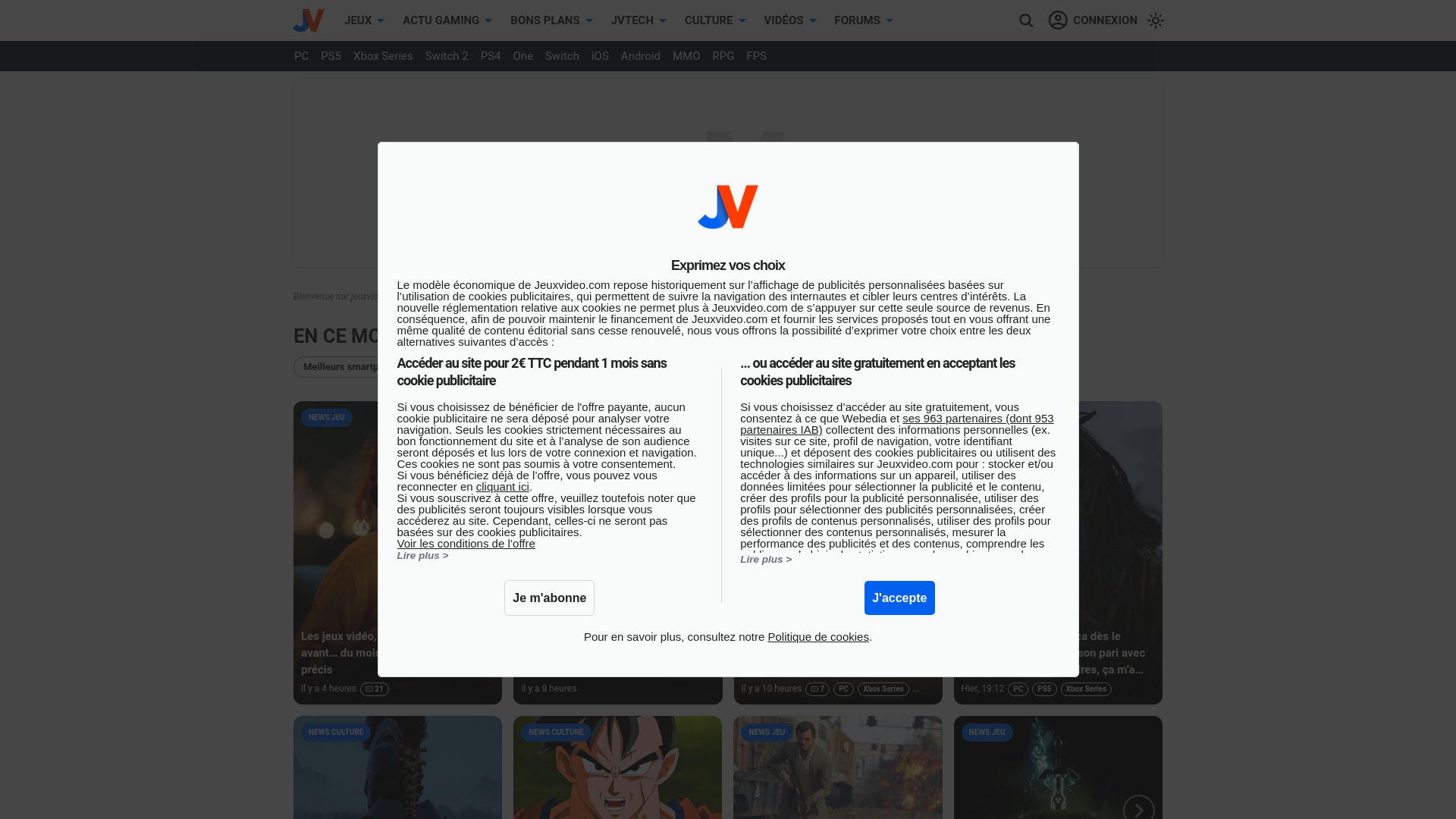 website screenshot of https://www.jeuxvideo.com/