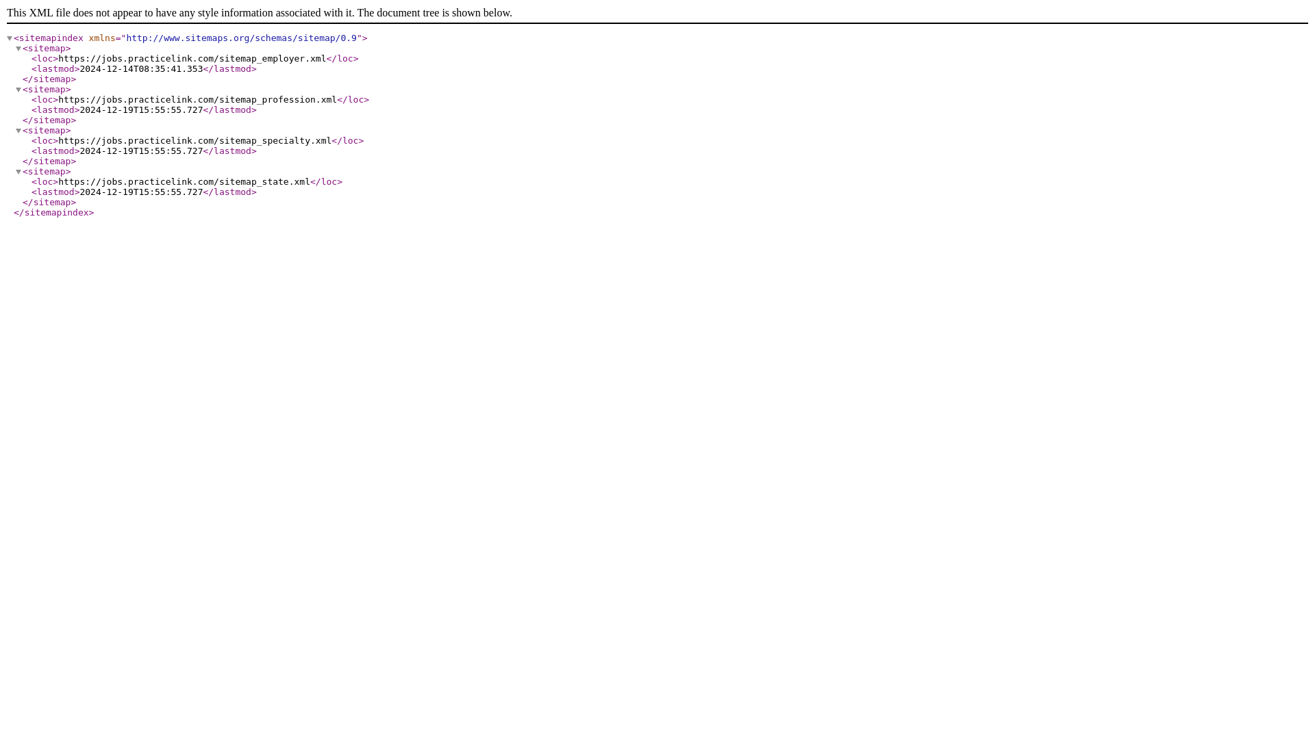 website screenshot of https://jobs.practicelink.com/sitemap_index.xml