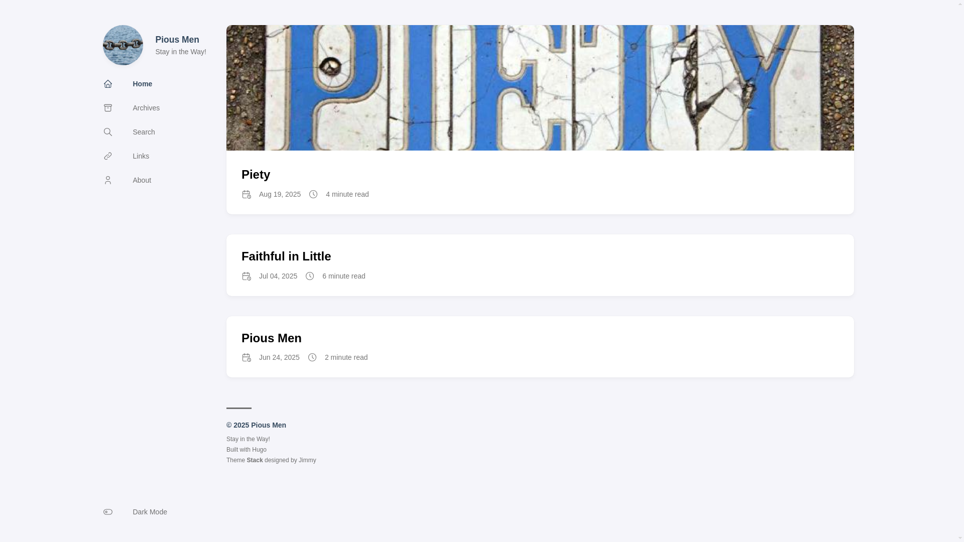 website screenshot of https://pious.men/