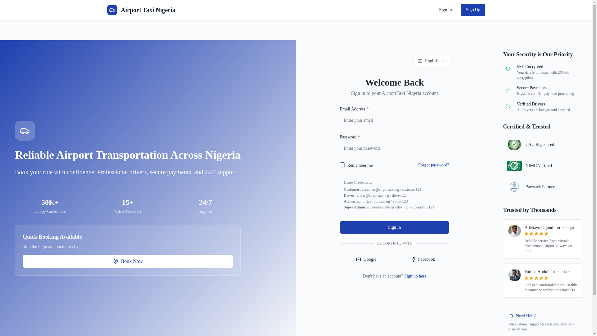 website screenshot of https://airportstaxi.ng/