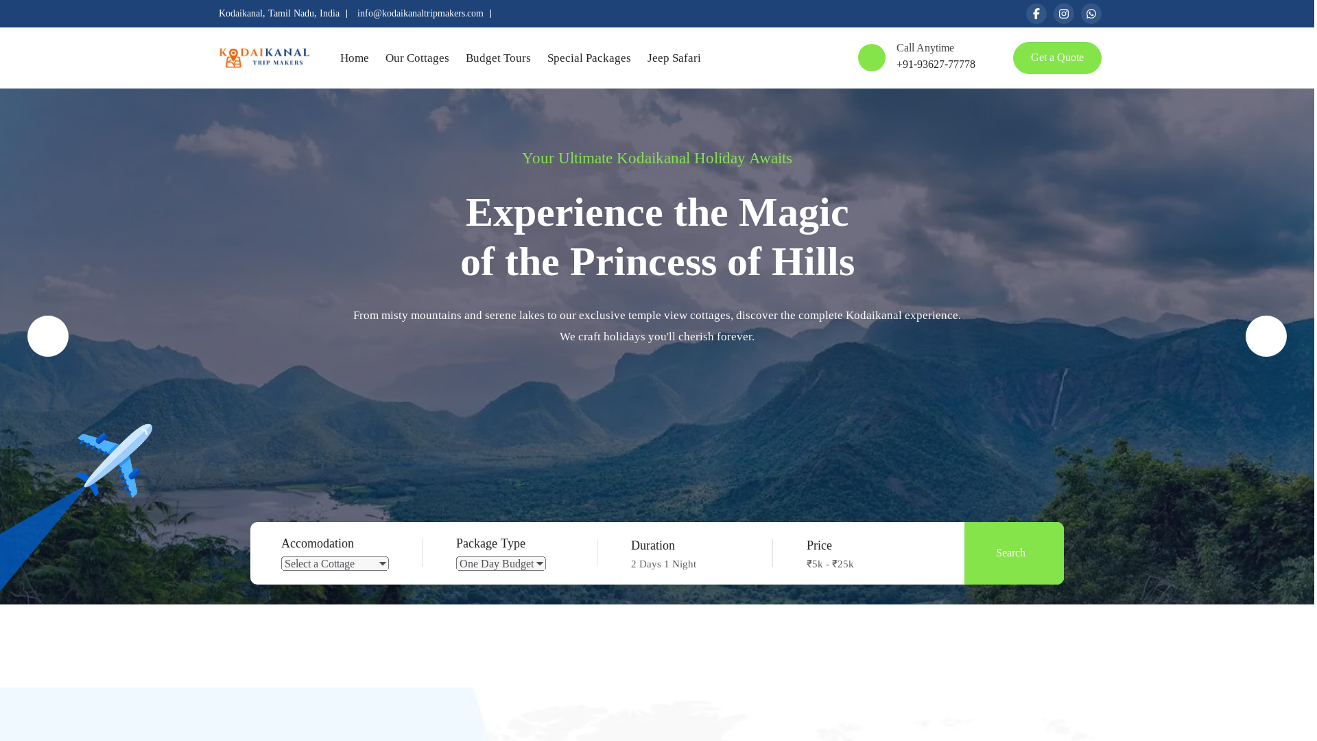 website screenshot of https://kodaikanal-trip-makers.pages.dev/