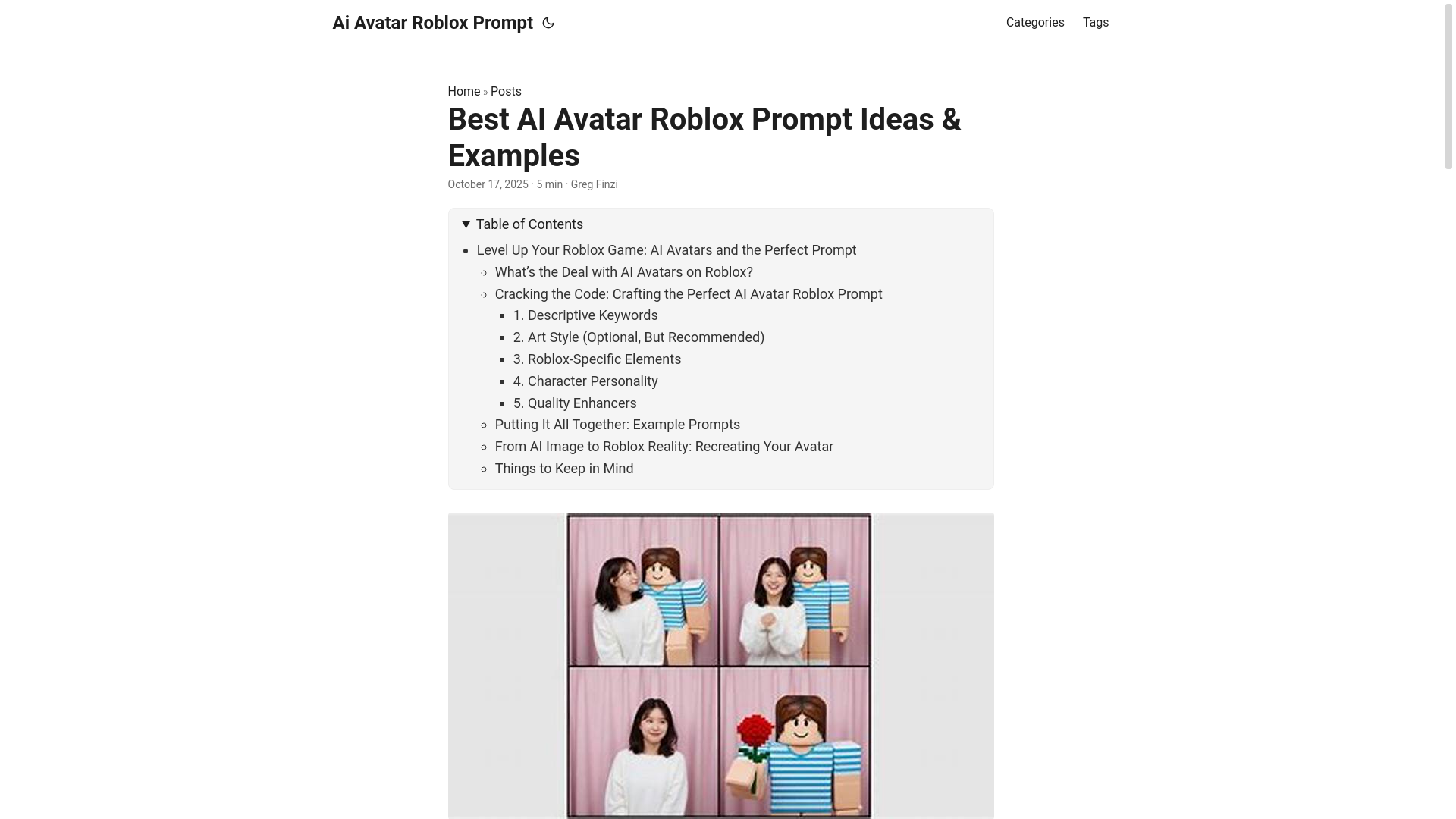 website screenshot of https://ai-avatar-roblox-prompt.pages.dev/