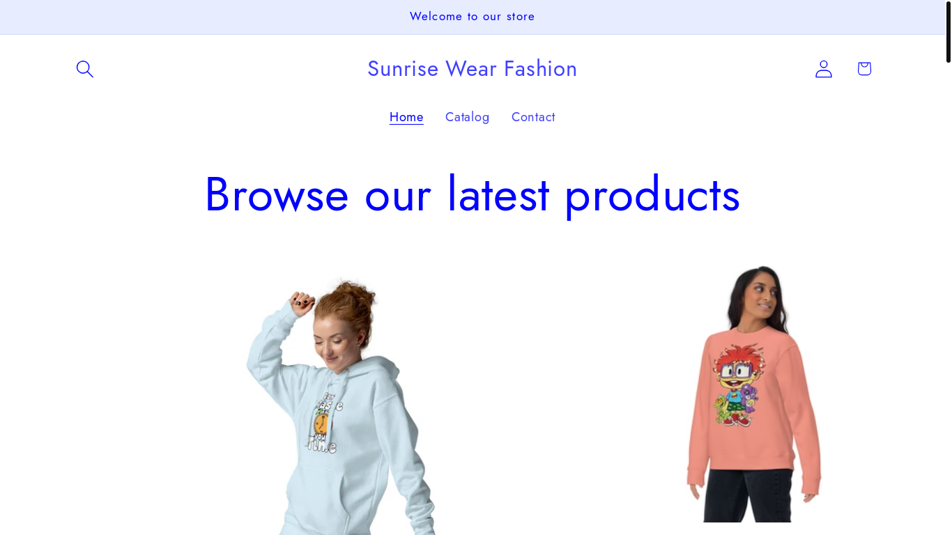 website screenshot of https://sunrisewearfashion.com/