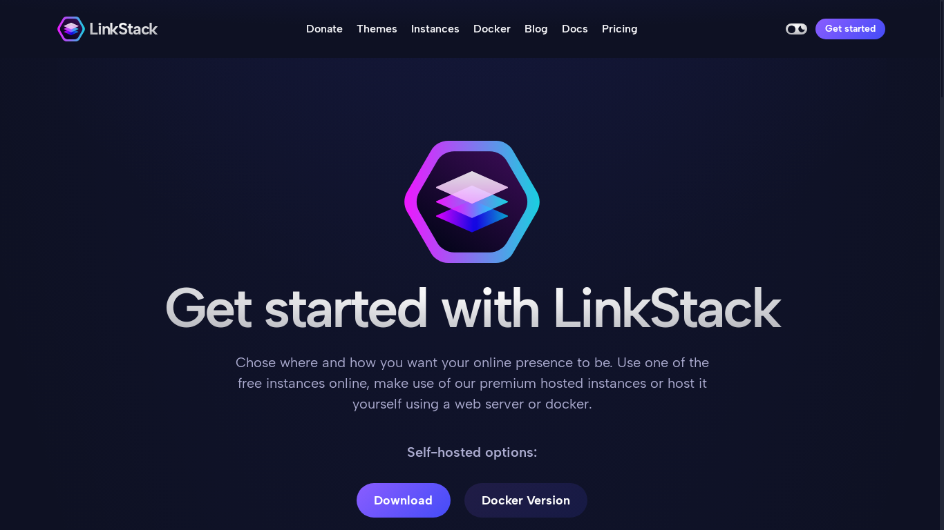 website screenshot of https://linkstack.org/get-started/