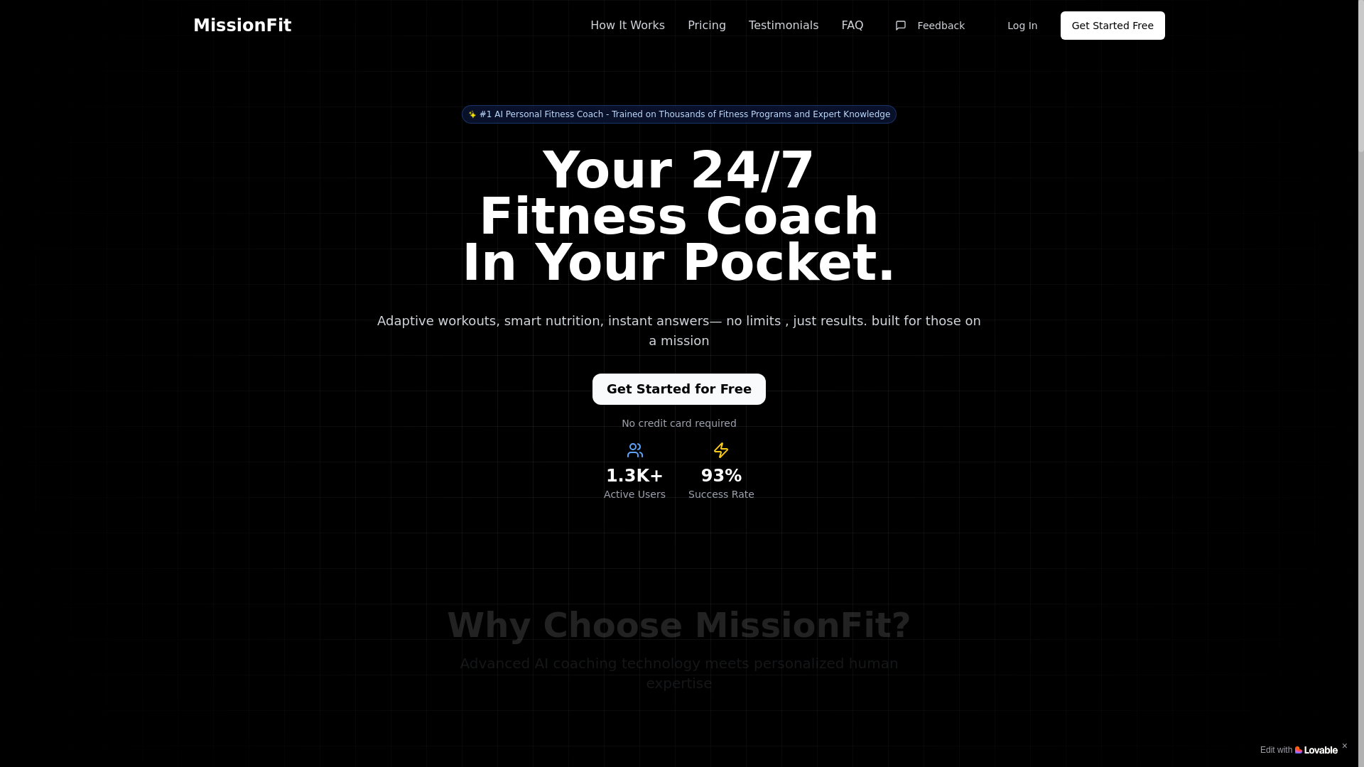 website screenshot of https://missionfit.io/