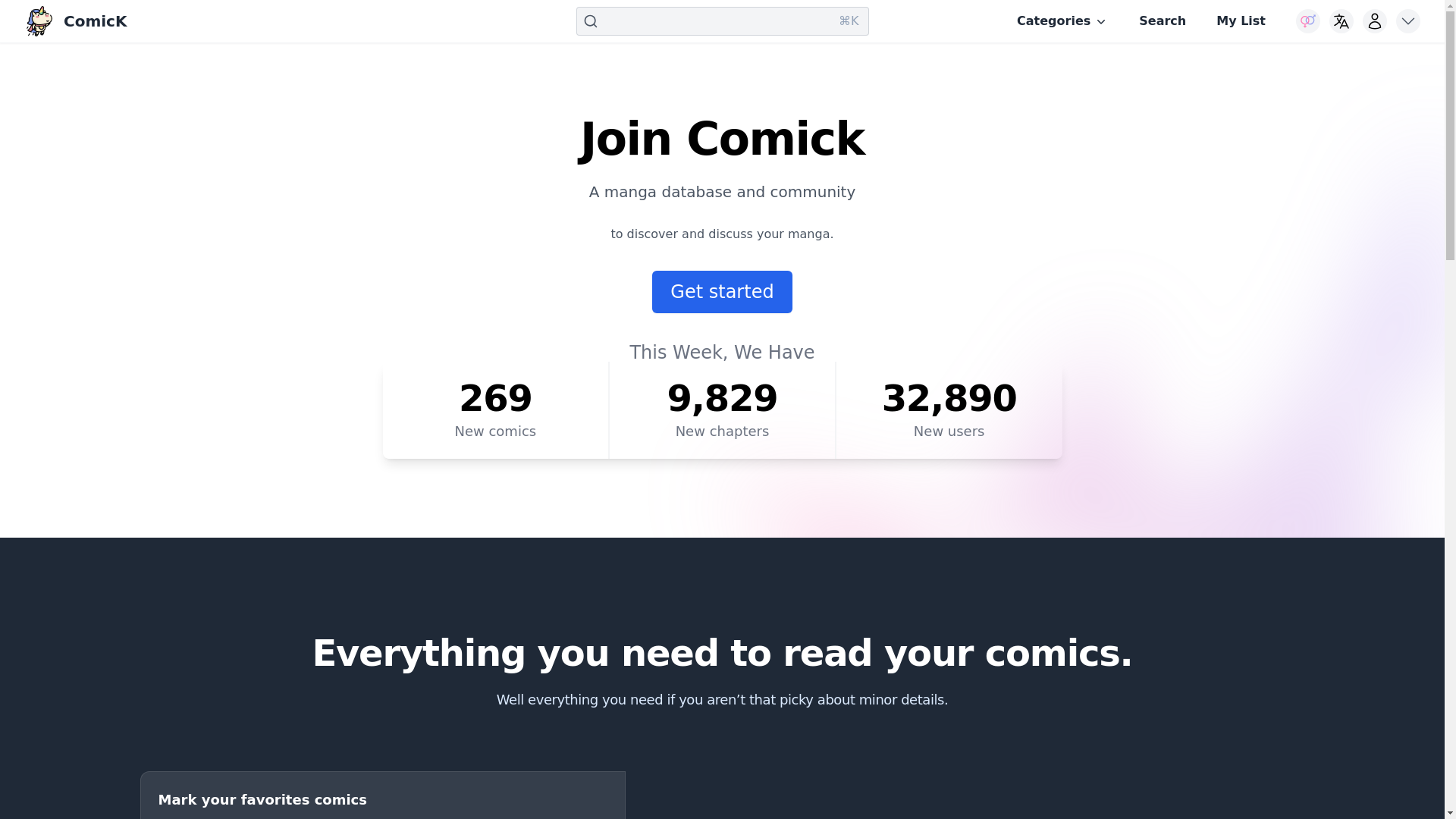 website screenshot of https://comick.gg/