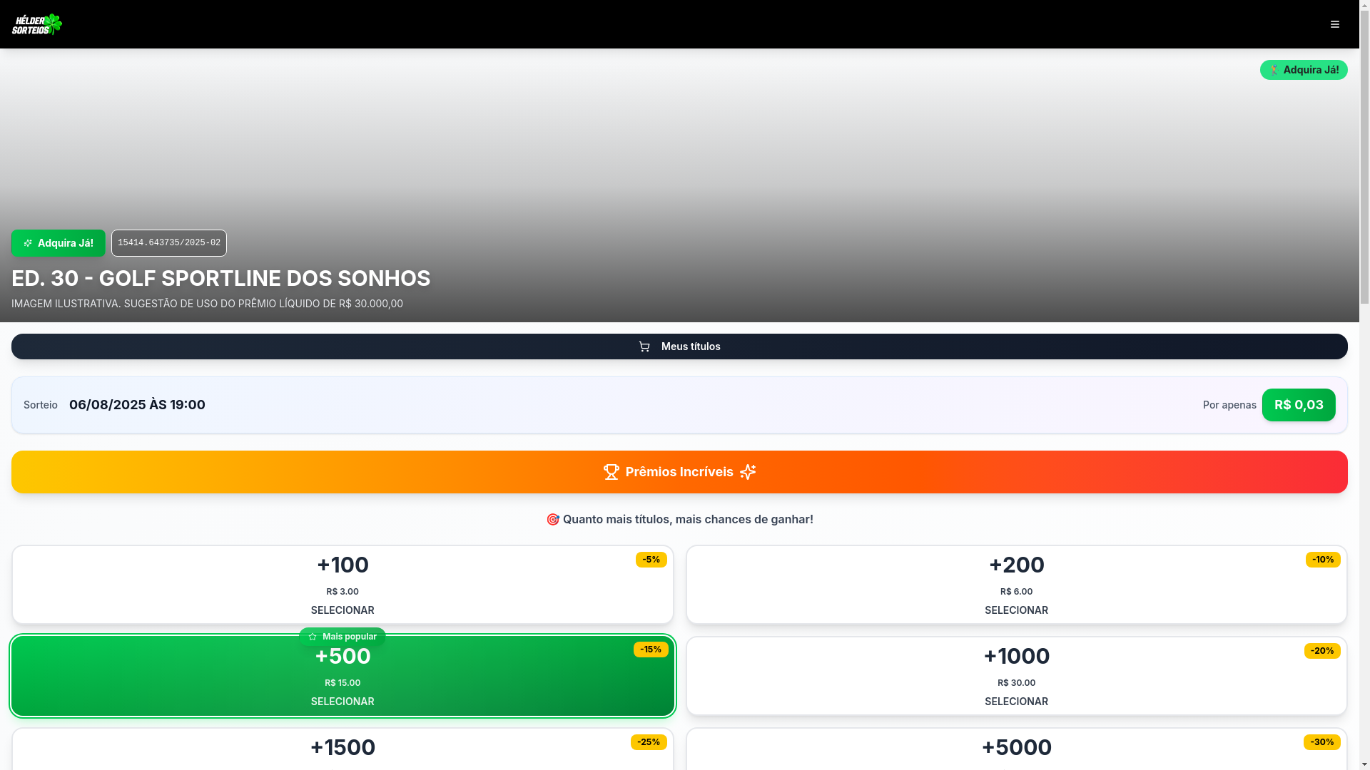 website screenshot of https://heldersorteios.info/