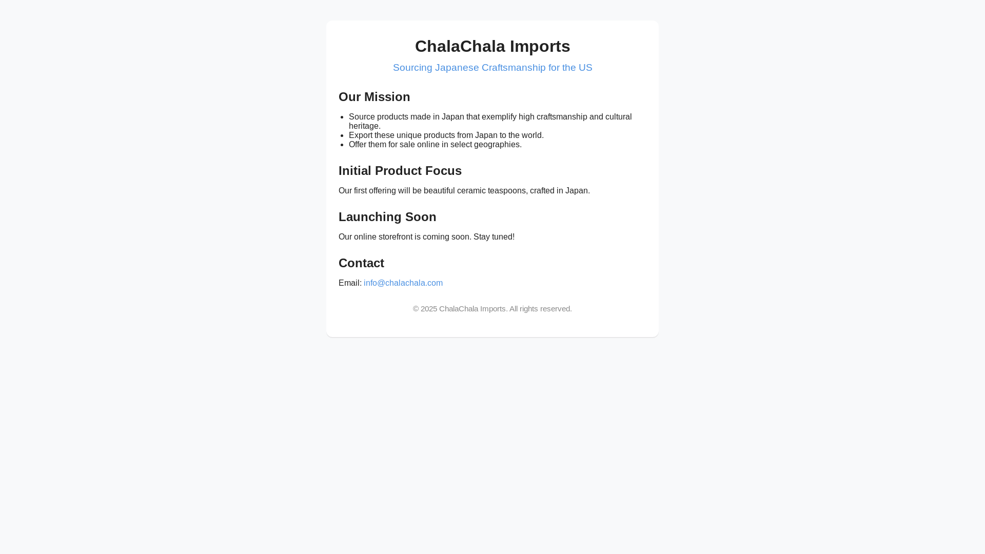website screenshot of https://chalachala-imports-site.pages.dev/