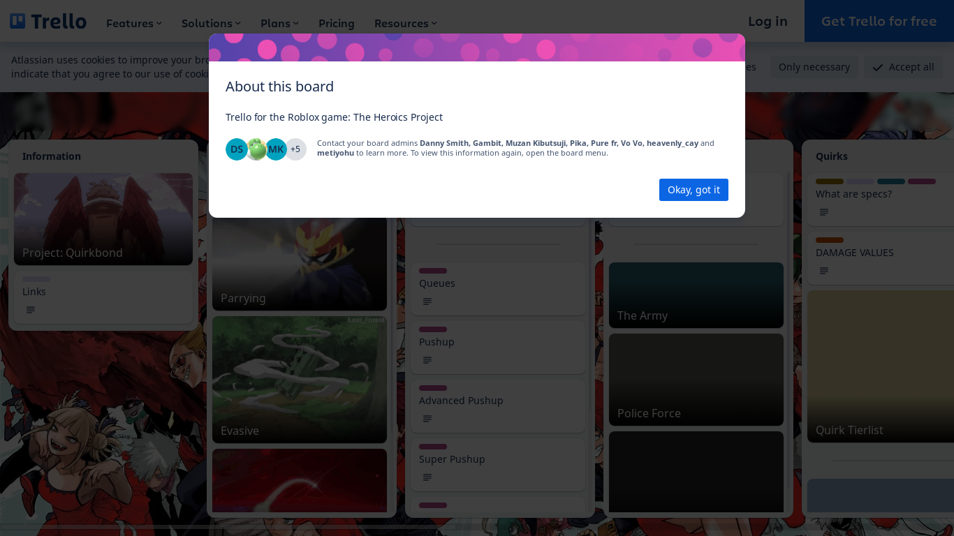 website screenshot of https://trello.com/b/XFdZt0Ub/project-quirkbound