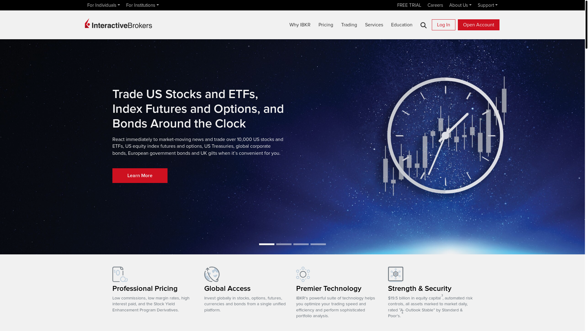 website screenshot of https://www.interactivebrokers.com.au/en/home.php