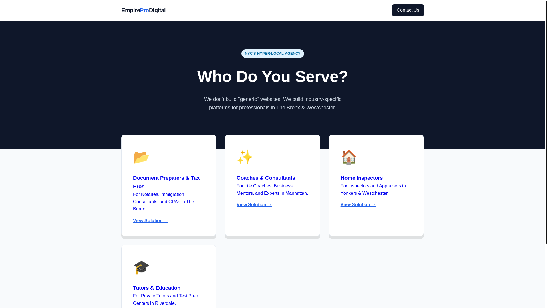website screenshot of https://empireprodigital.com/