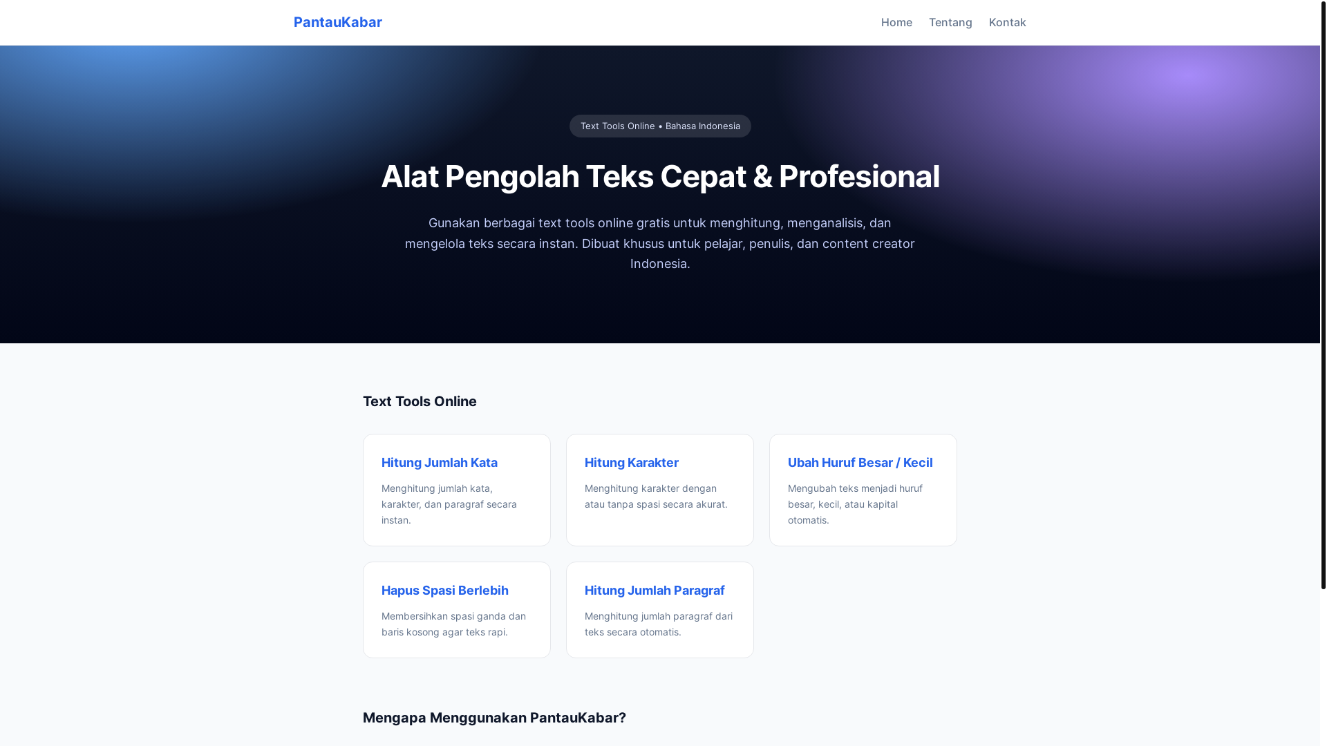 website screenshot of https://pantaukabar-text-tools.pages.dev/