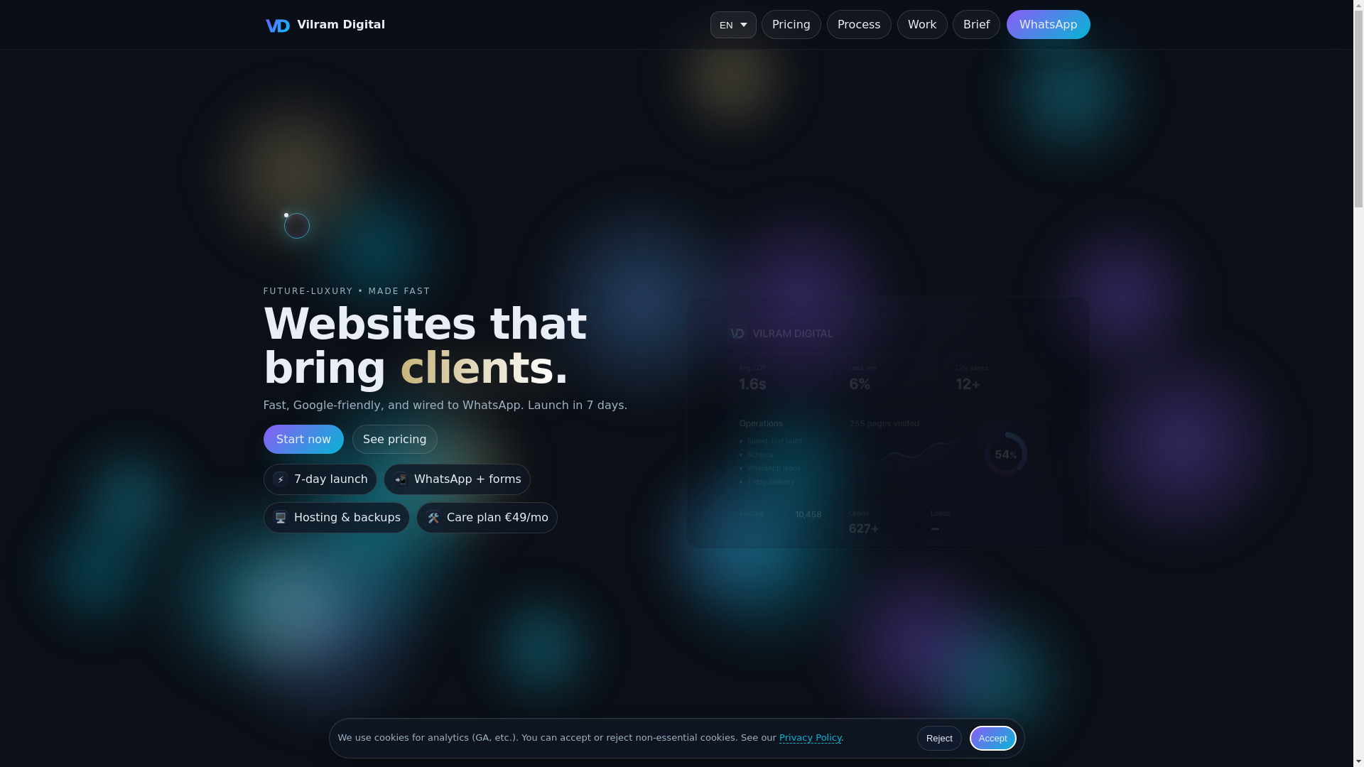 website screenshot of https://vilramdigital.com/