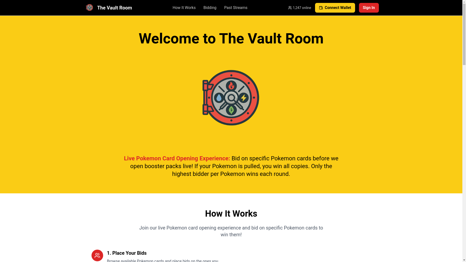 website screenshot of https://thevaultroom.gg/