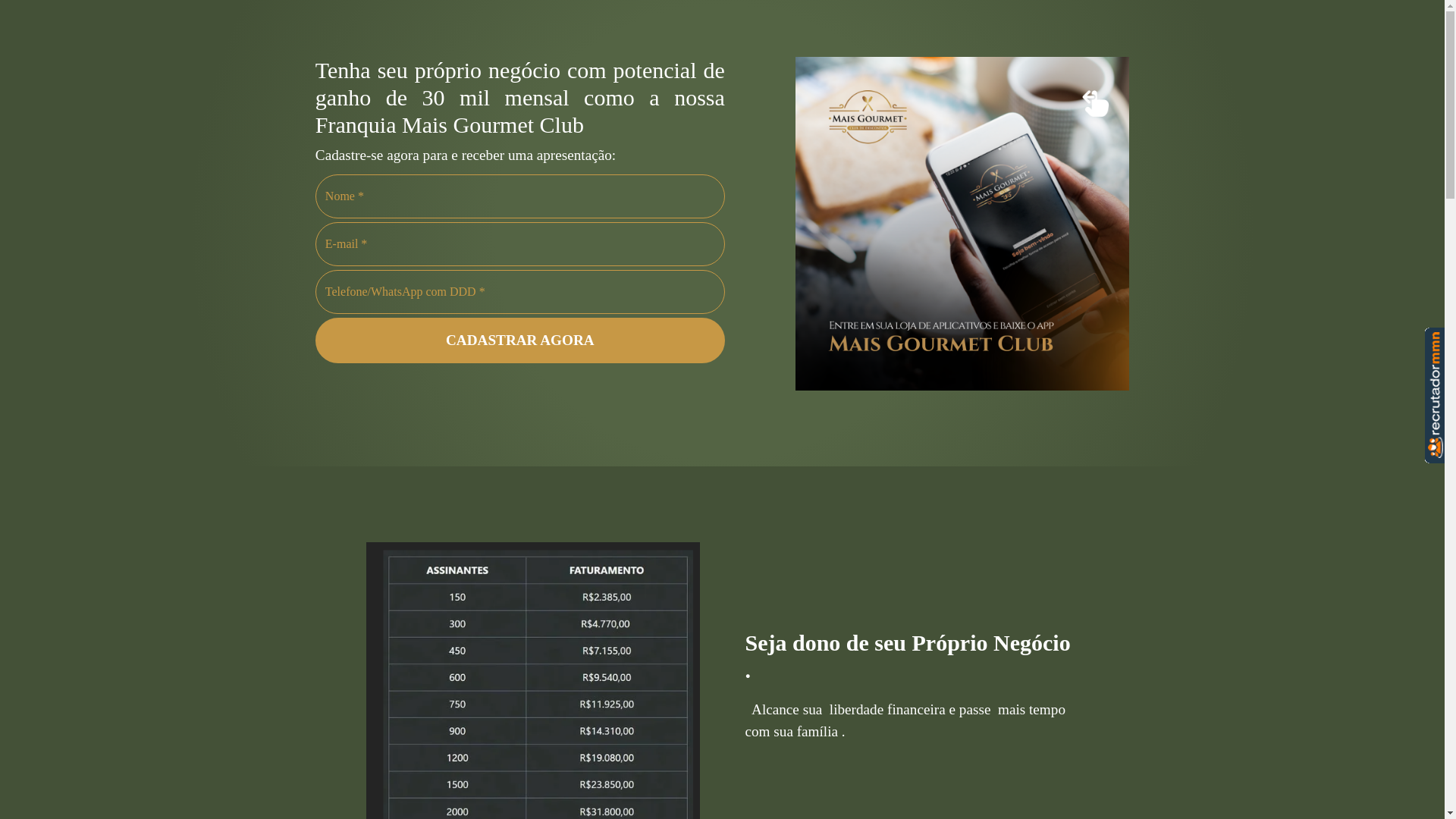 website screenshot of https://franquiamaisgourmetclub.com.br/