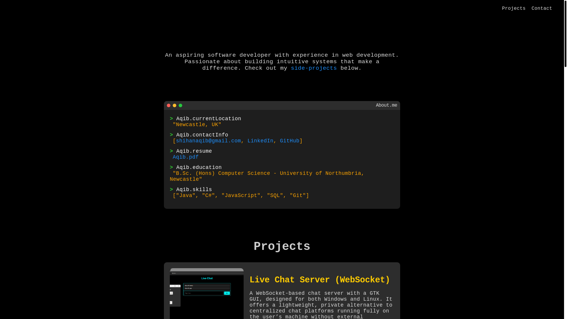 website screenshot of https://aqibshihan.pages.dev/