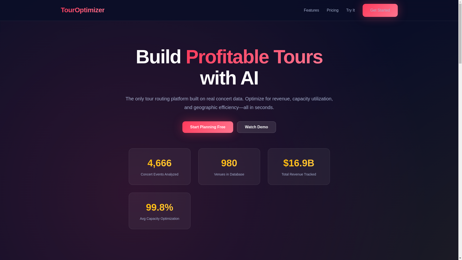 website screenshot of https://touroptimizer.ai/