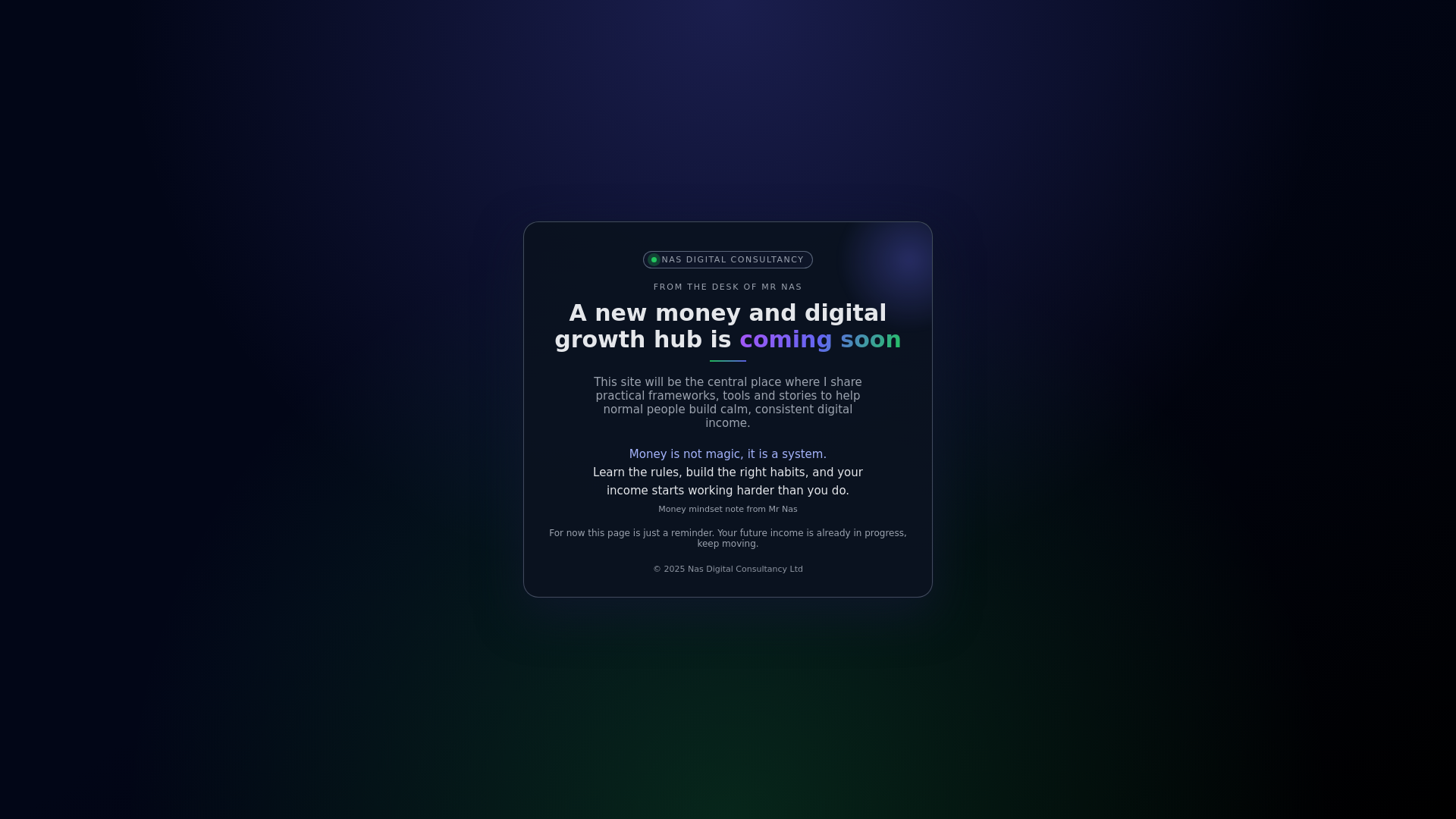 website screenshot of https://nasdigital.uk/