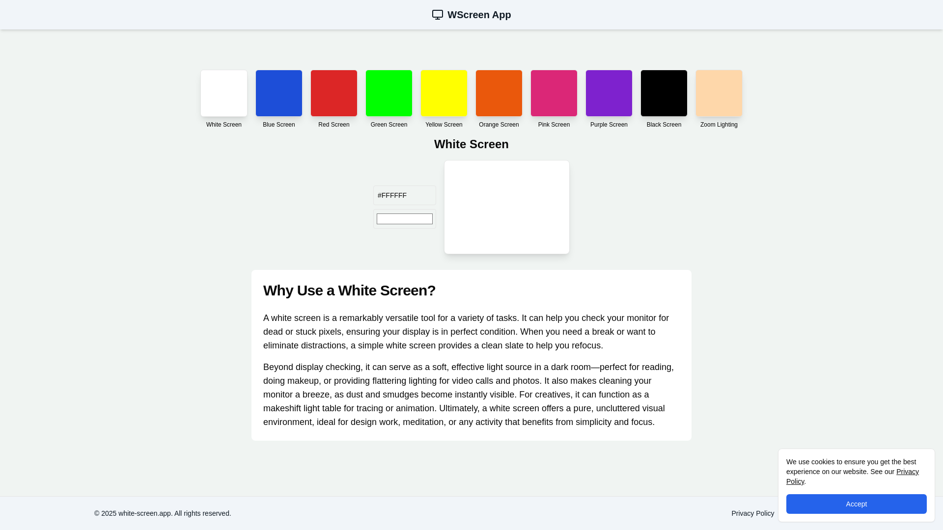 website screenshot of https://white-screen.app/