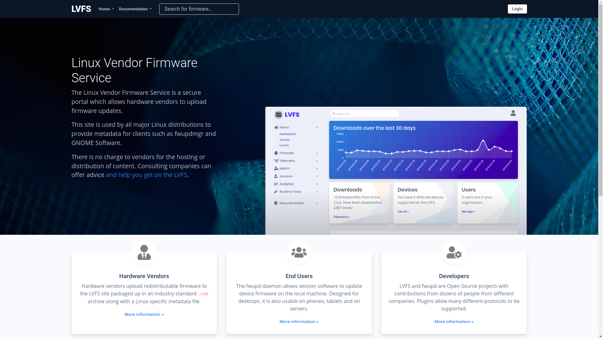 website screenshot of https://fwupd.org