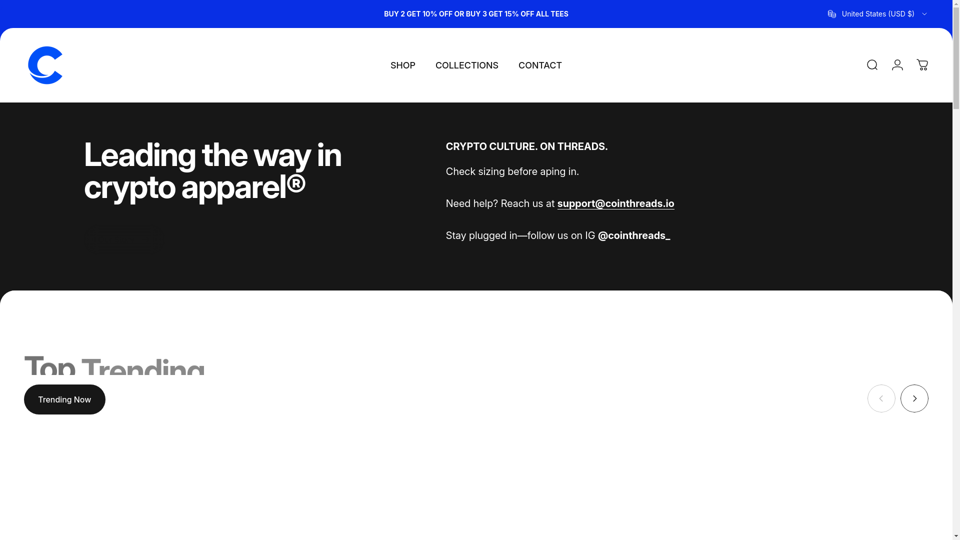 website screenshot of https://cointhreadsshop.com/