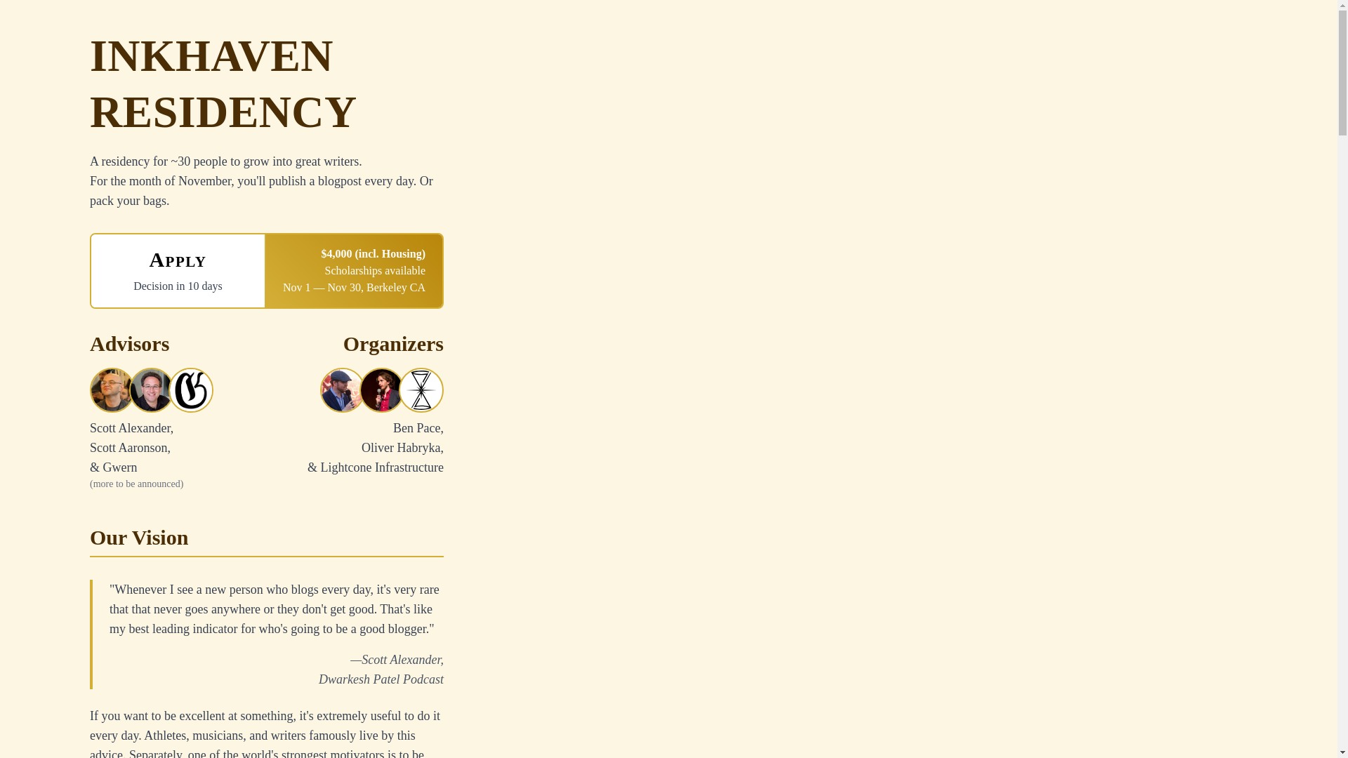 website screenshot of https://inkhaven.blog/