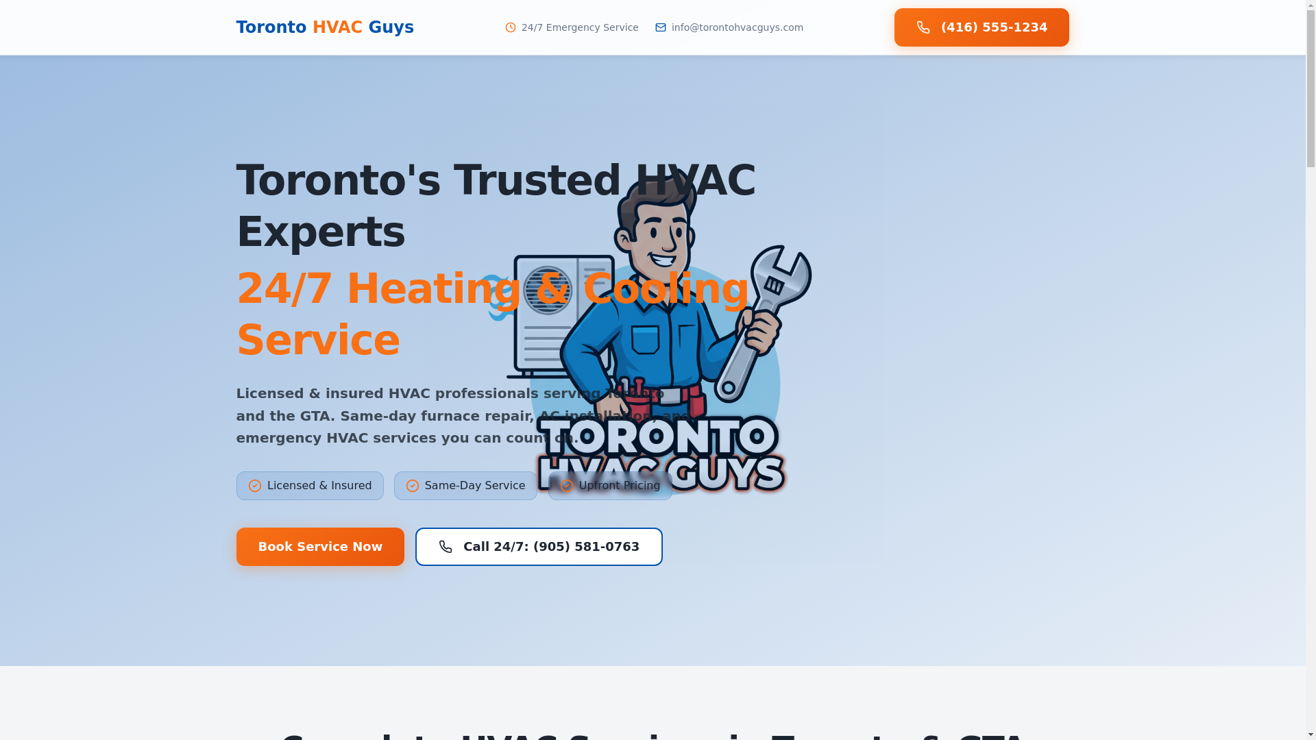 website screenshot of https://torontohvacguys.com/