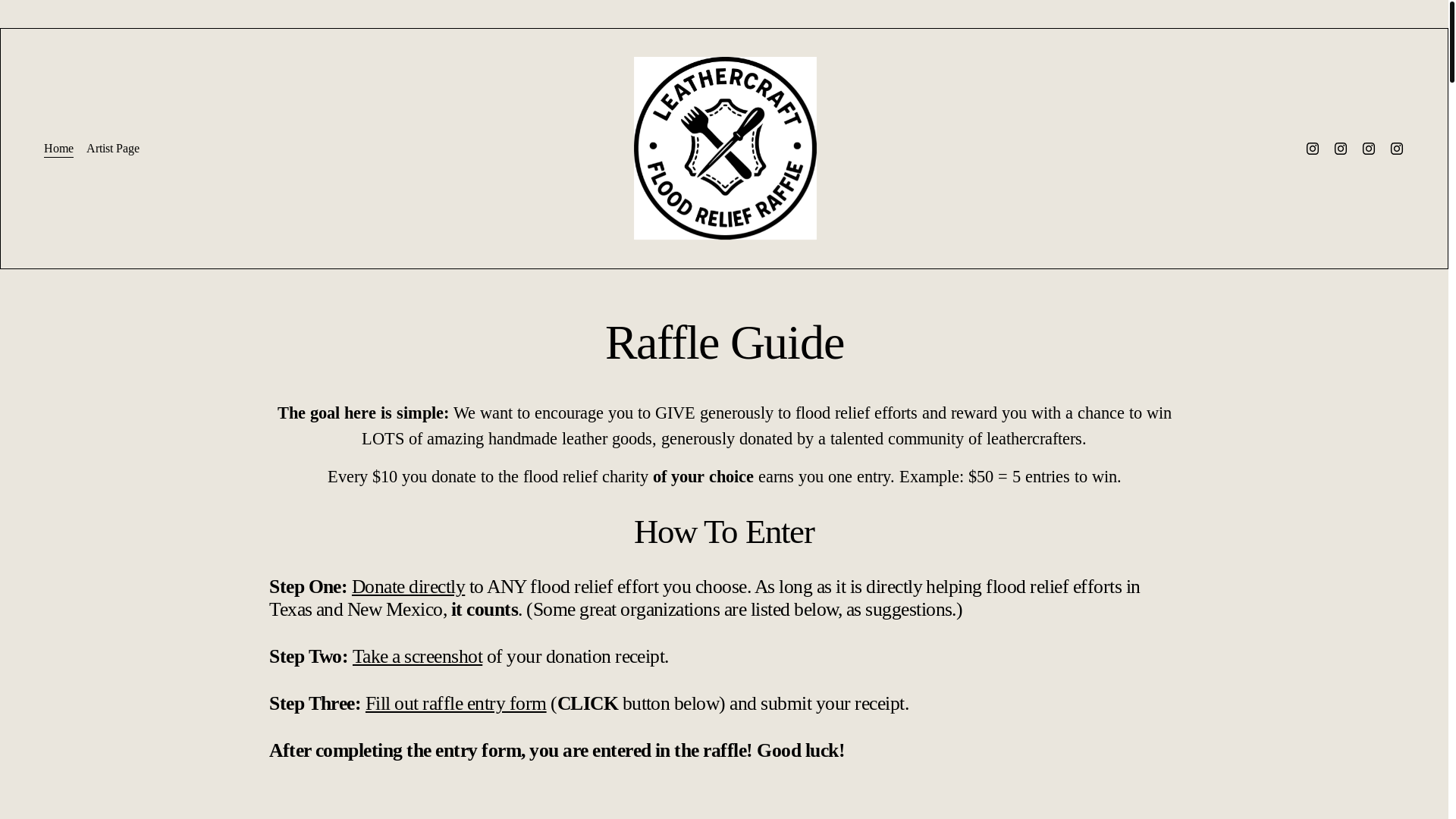 website screenshot of https://leathercraftfloodrelief.com/