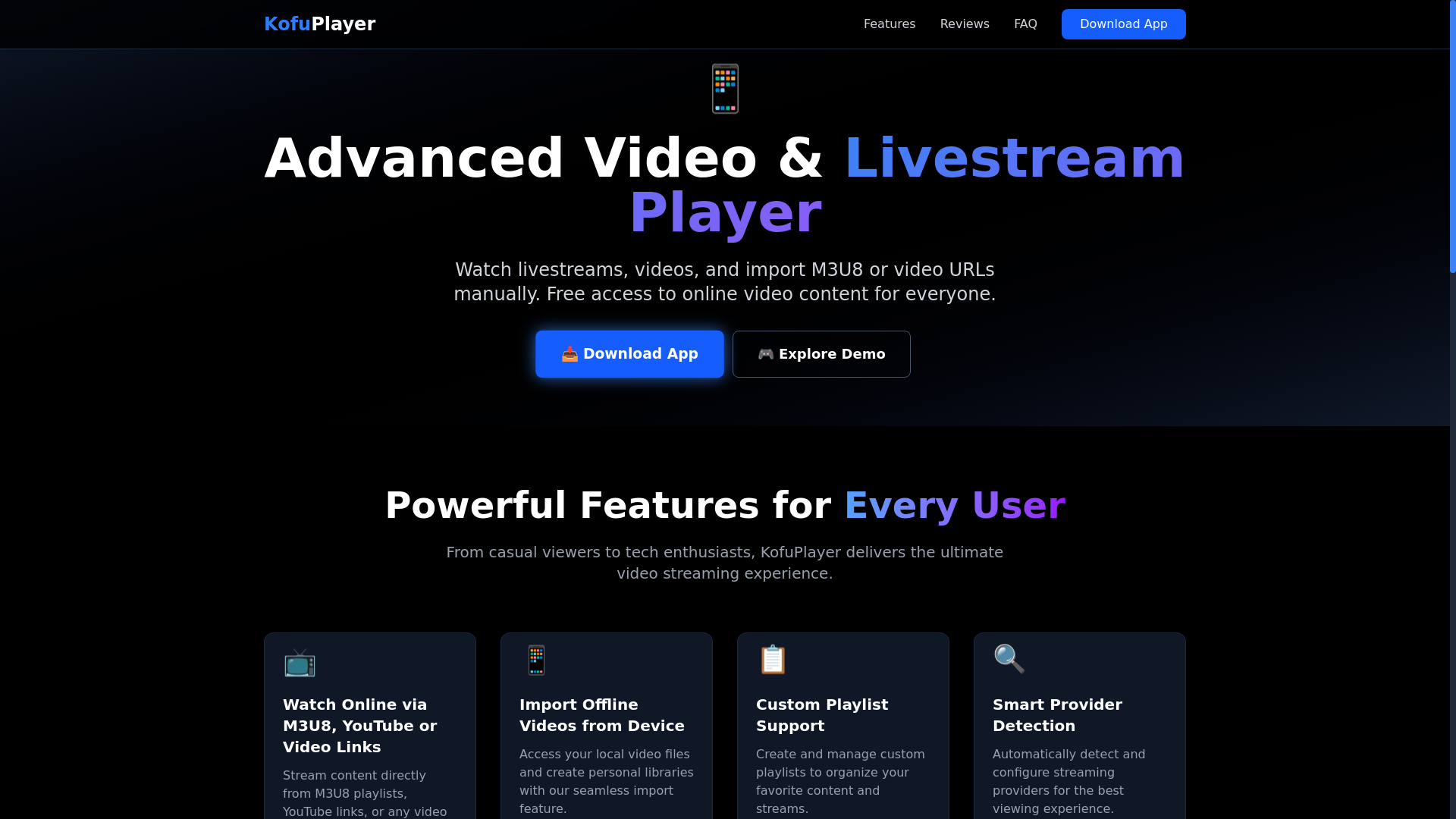 website screenshot of https://kofuplayer-landingpae.pages.dev/