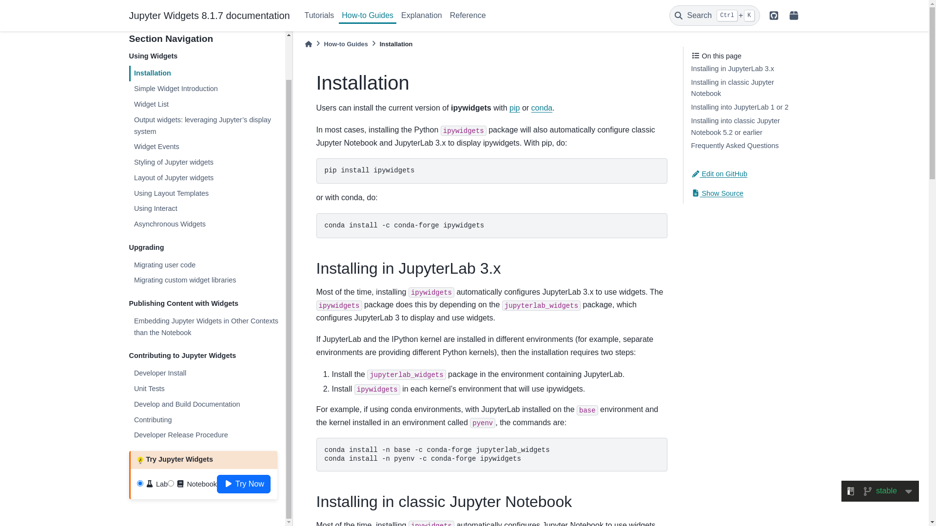 website screenshot of https://ipywidgets.readthedocs.io/en/stable/user_install.html