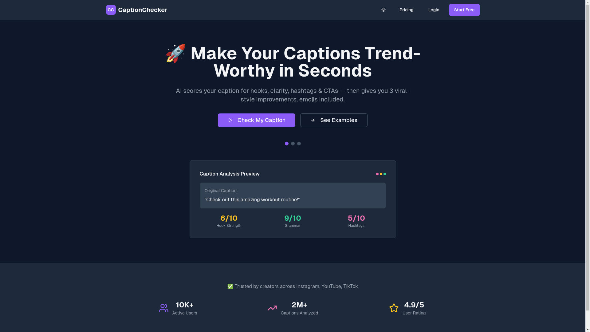 website screenshot of https://caption-checker.in/