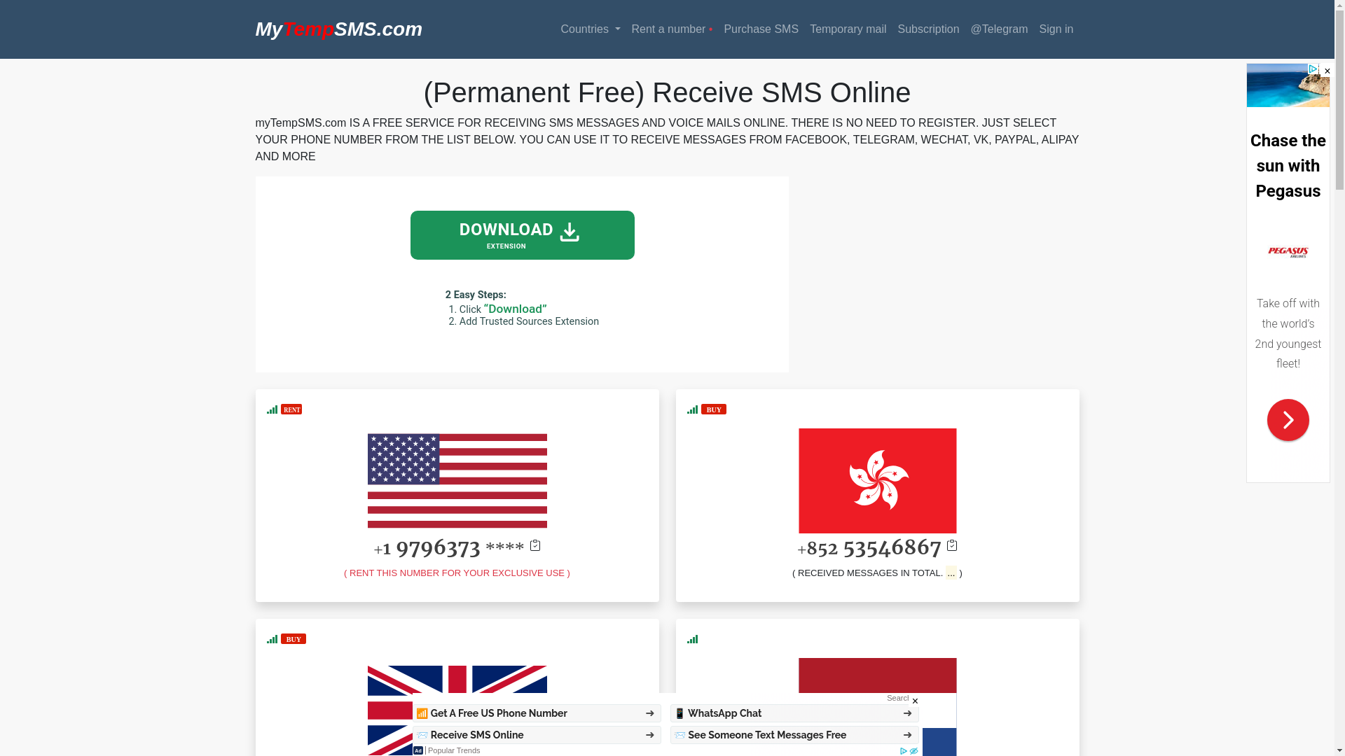 website screenshot of https://mytempsms.com/
