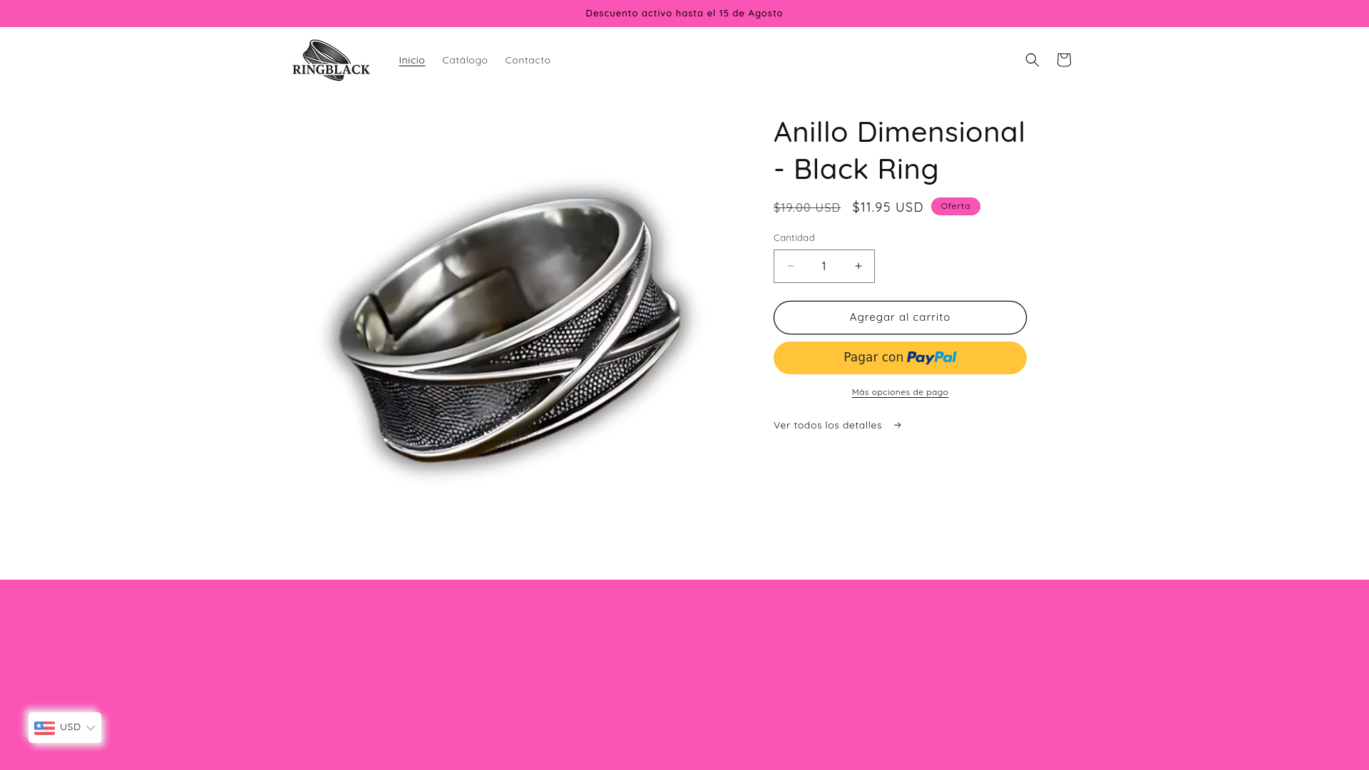 website screenshot of https://ringblack.store/