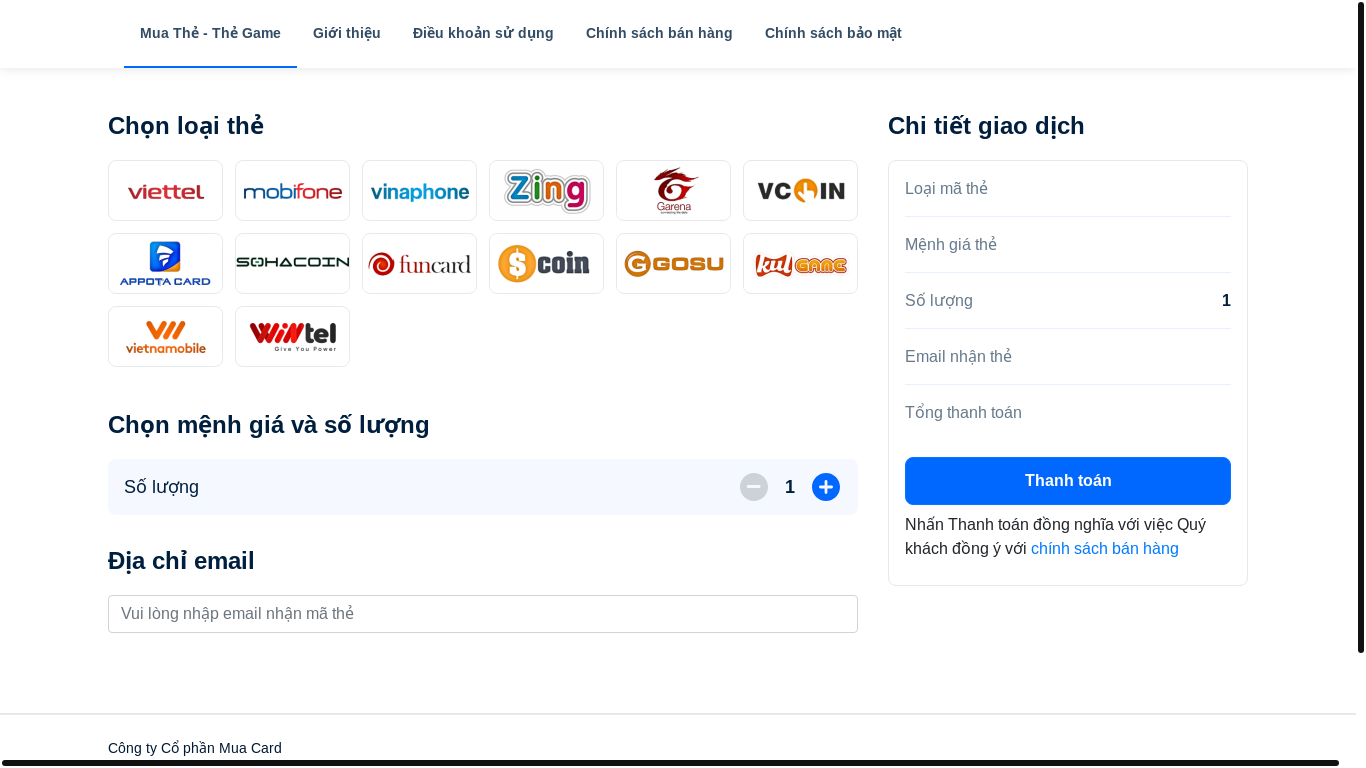 website screenshot of https://muacard.store/