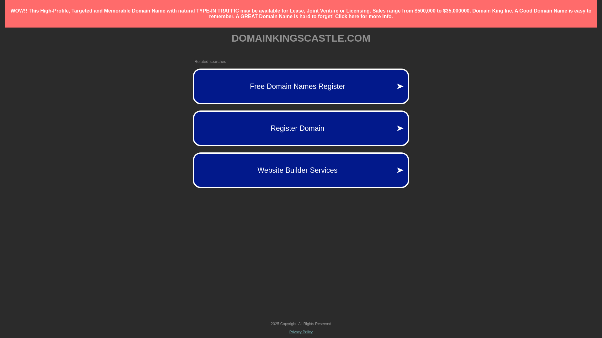 website screenshot of https://domainkingscastle.com/
