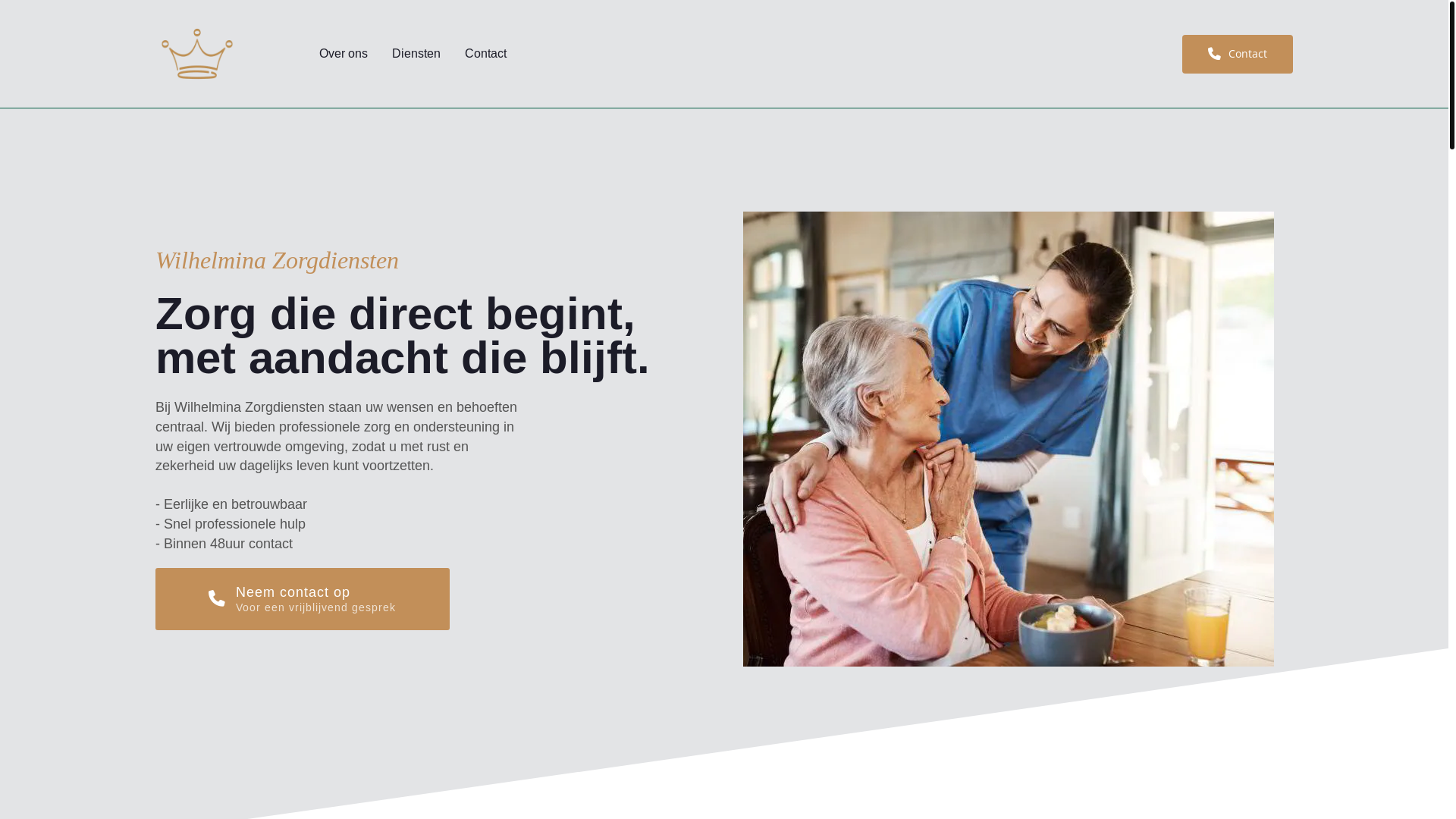website screenshot of https://wilhelminazorgdiensten.nl/