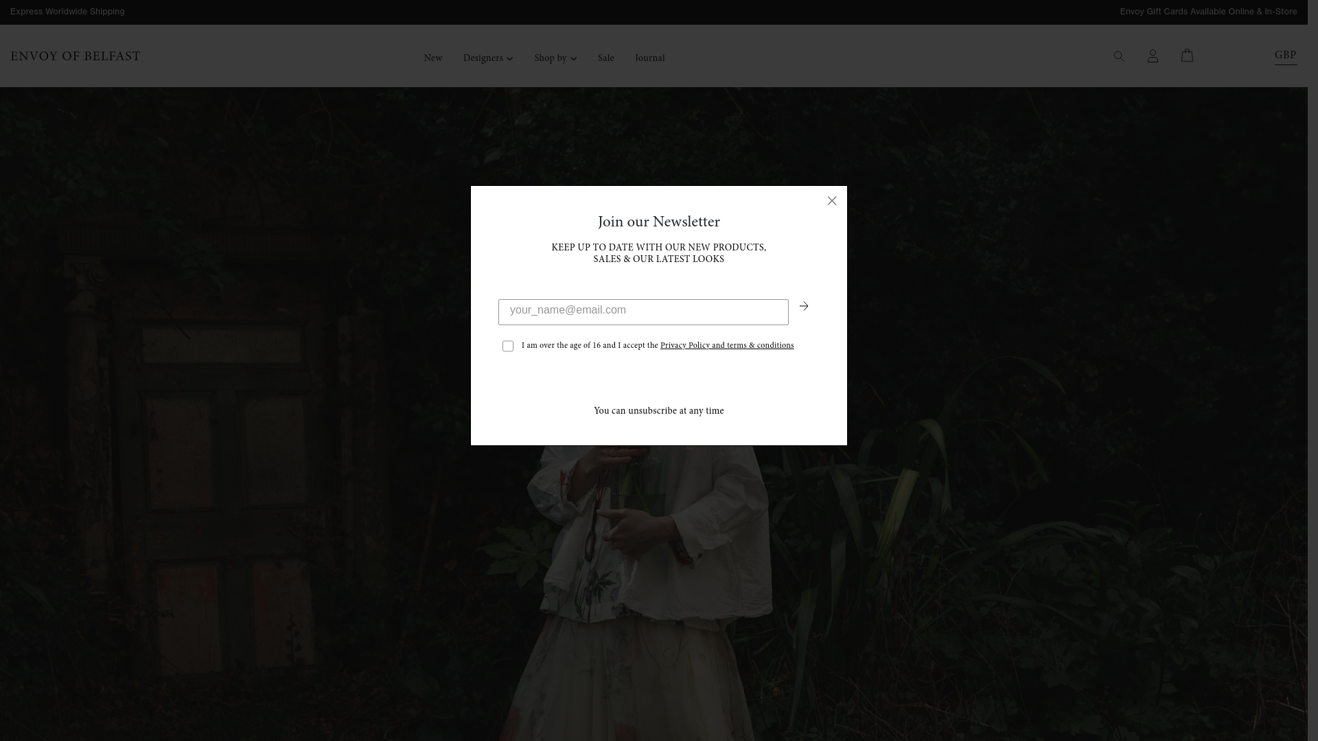 website screenshot of https://envoyofbelfastshop.com/