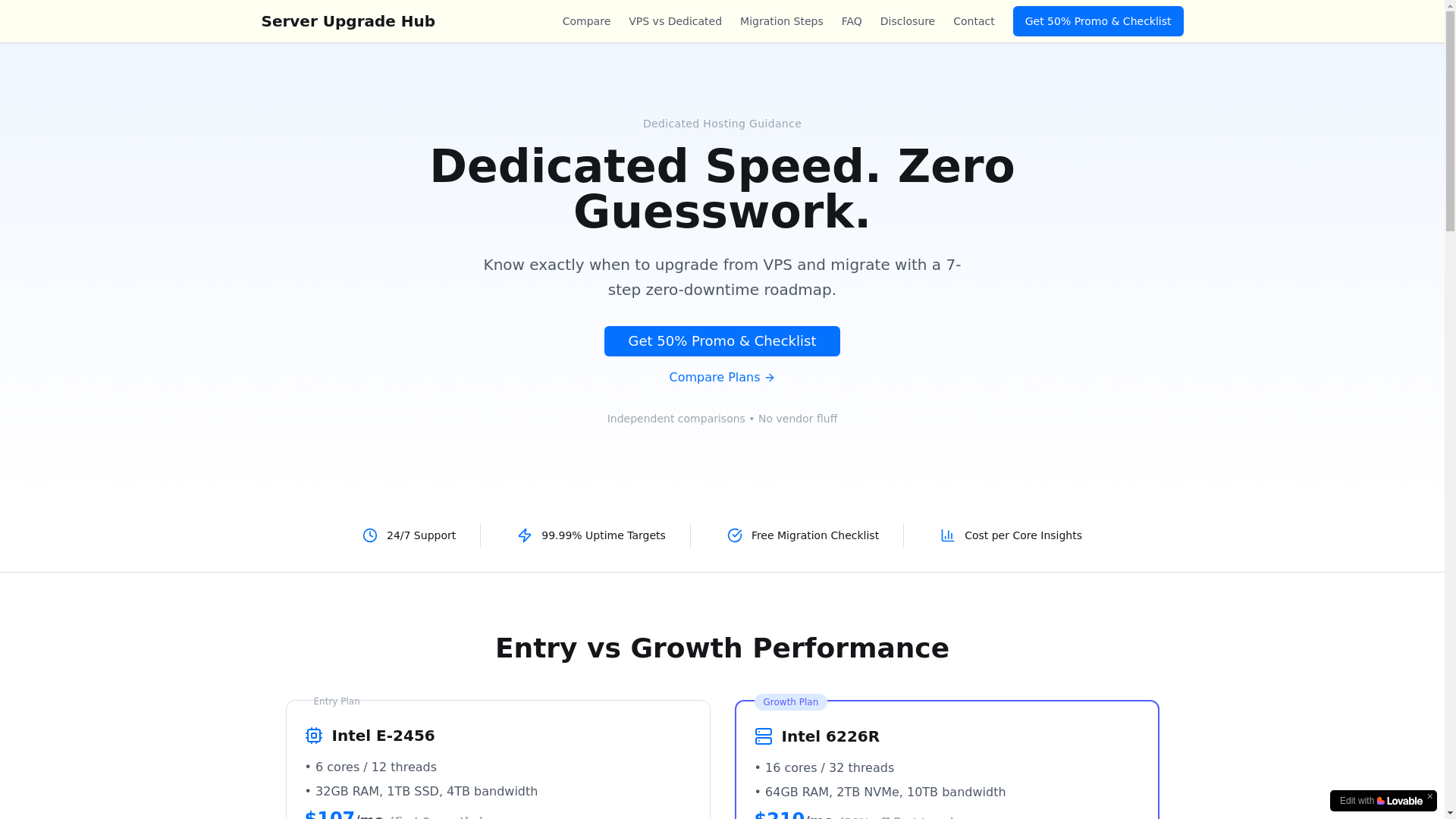 website screenshot of https://serverupgradehub.com/