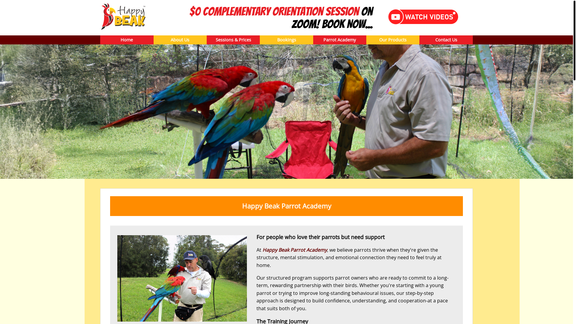 website screenshot of https://parrotacademy.net.au/